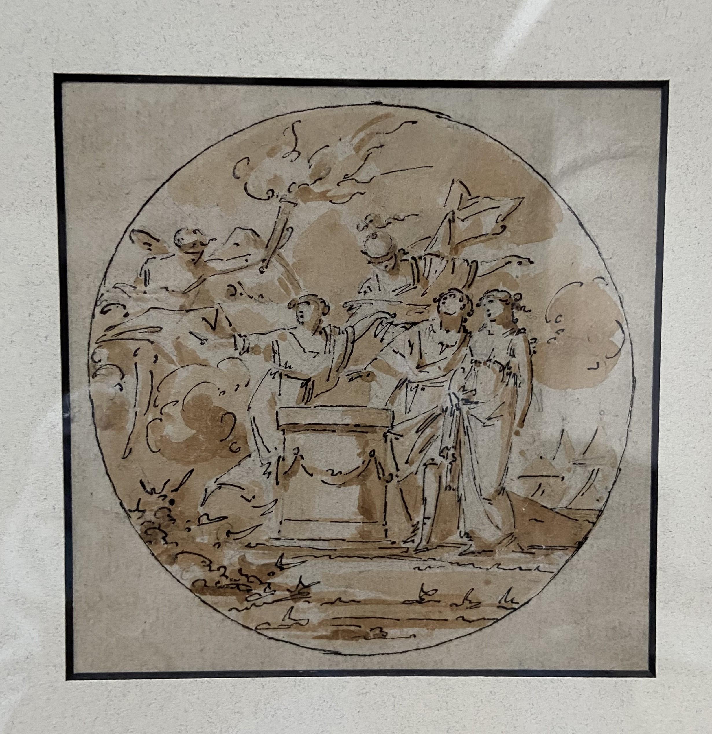 Escuela francesa Siglo XVIII,  Una escena mitológica con una pareja, dibujo - Art de Unknown