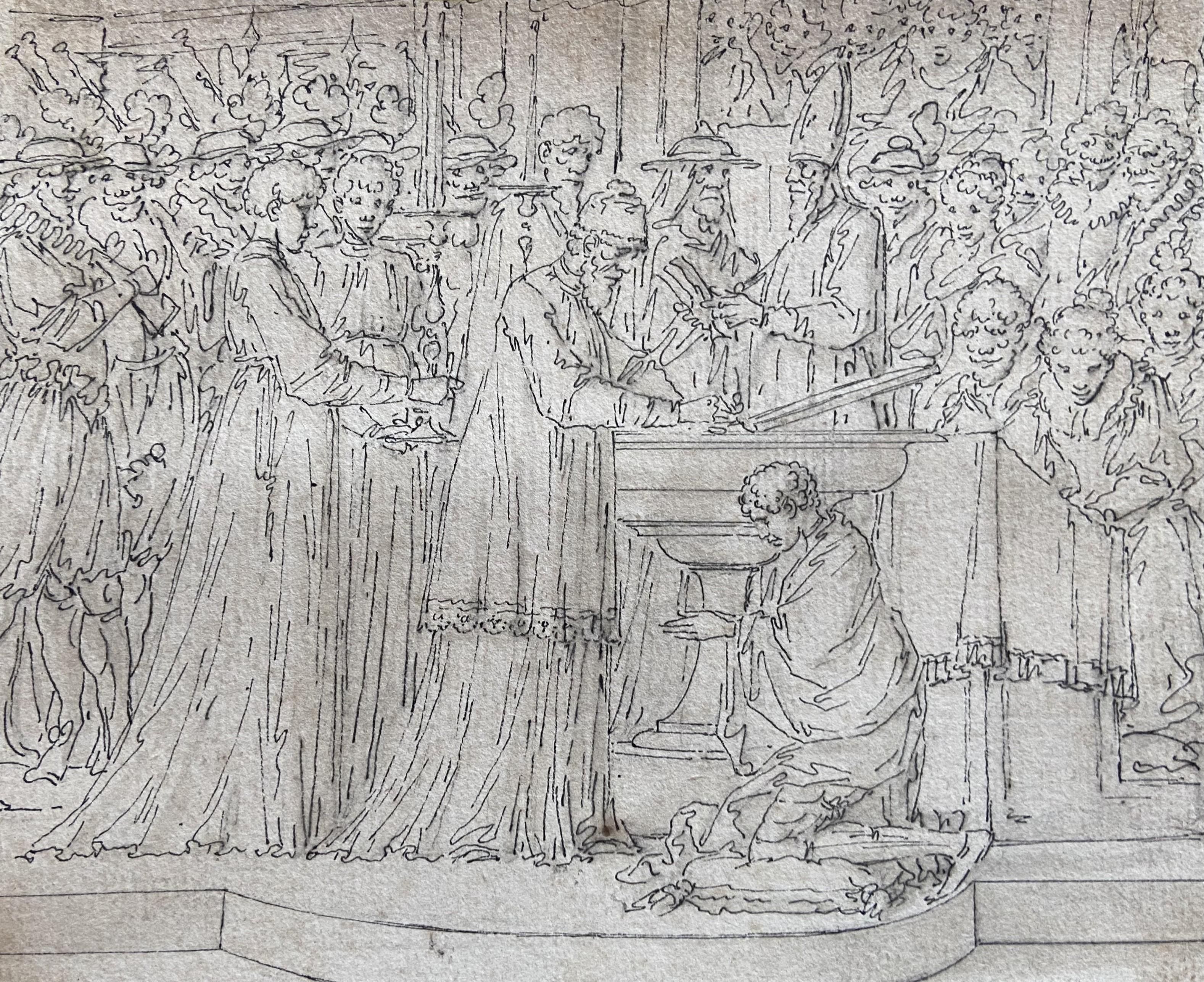 Figurative Art di Louis-Félix Delarue - Louis-Félix de La Rue (1730-1777) Il battesimo di Carlomanno, disegno