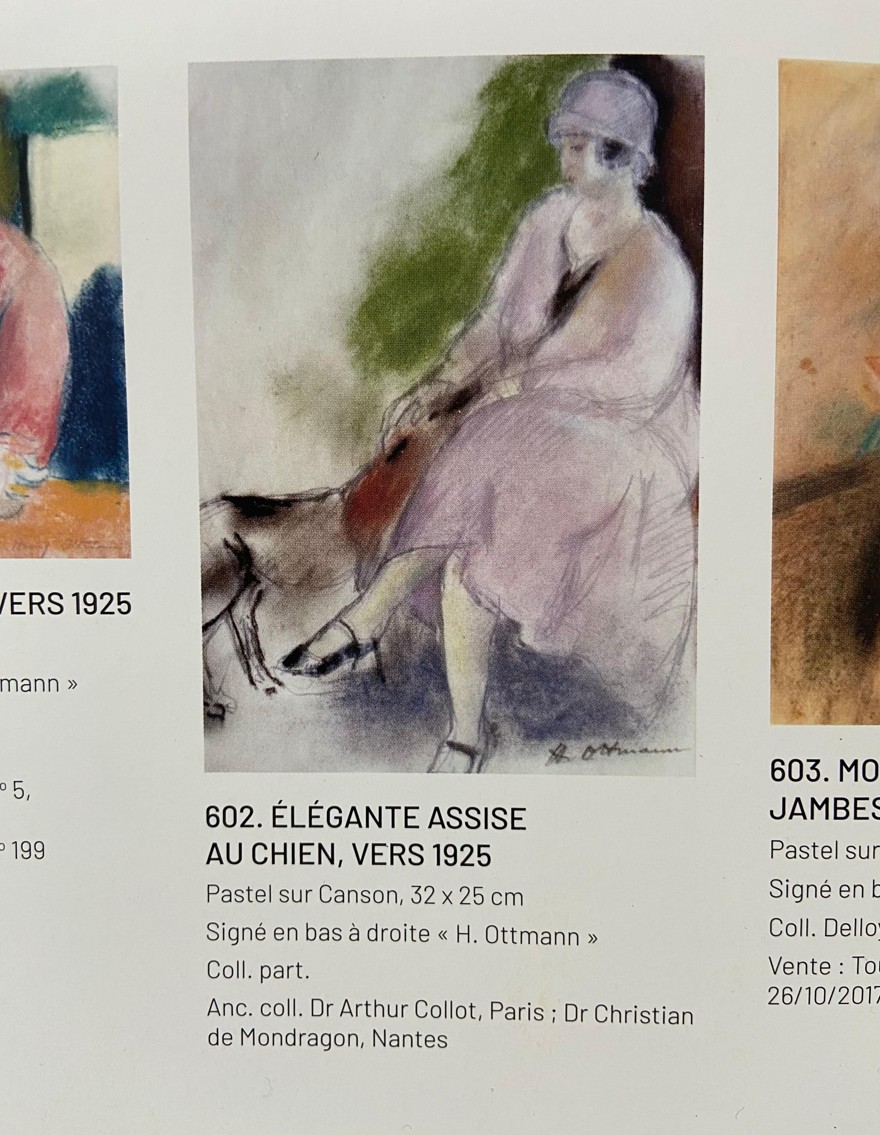 Henry Ottmann (1877-1927) Élégante au chien 1925, Pastell signiert im Angebot 4