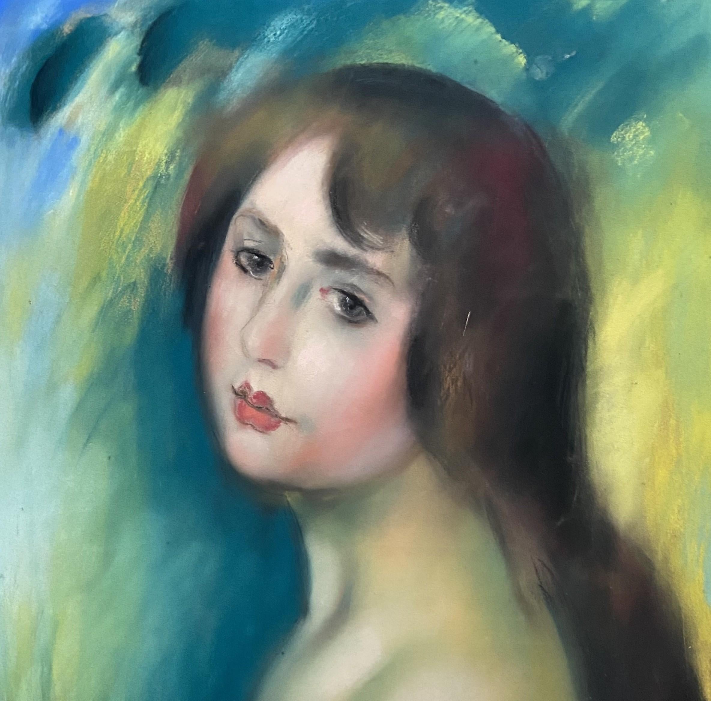 Henry Ottmann (1877-1927) Retrato de busto de mujer, al pastel firmado - Art Art Decó de Henri Ottmann