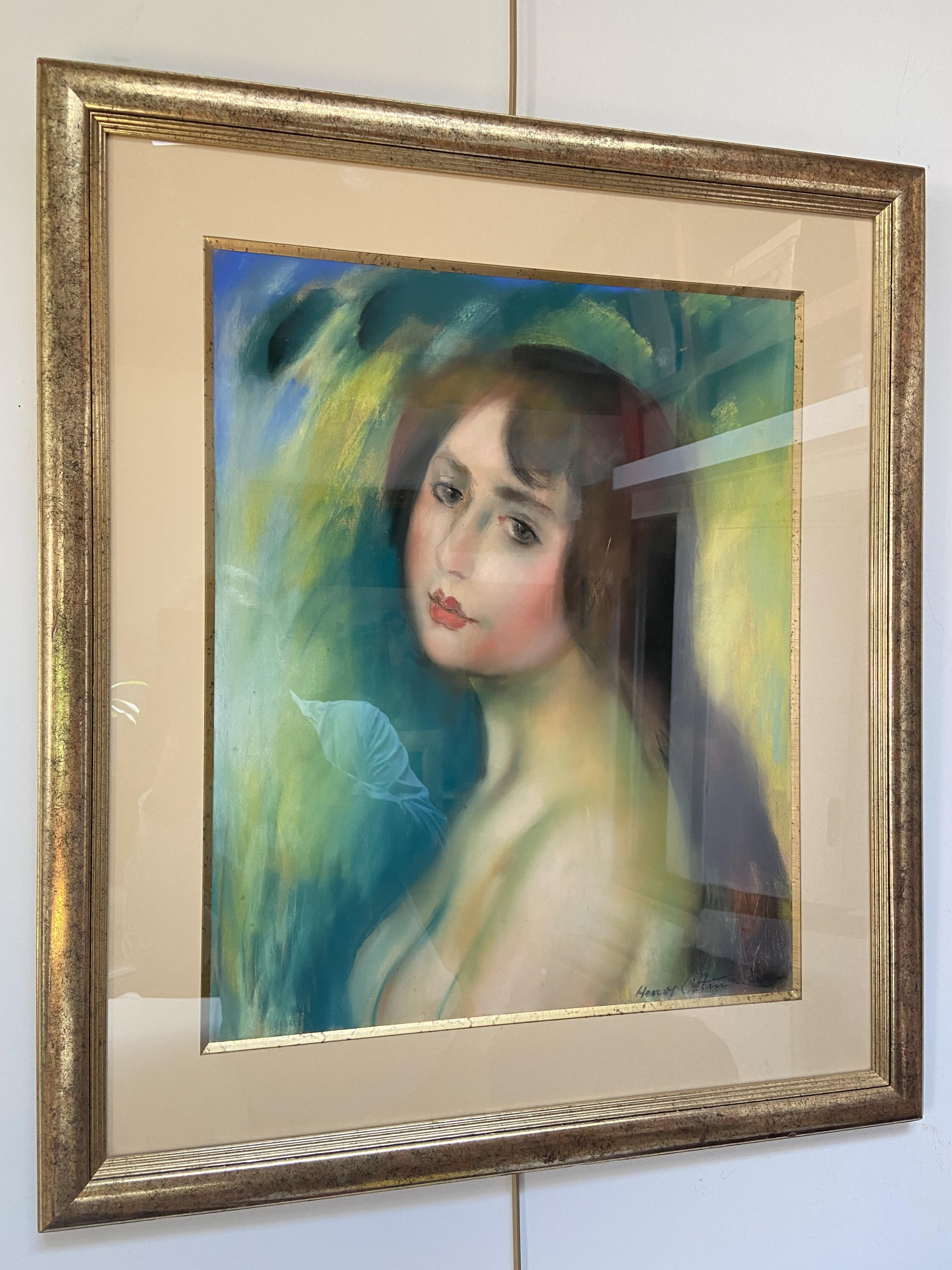 Henry Ottmann (1877-1927) Retrato de busto de mujer, al pastel firmado - Art de Henri Ottmann