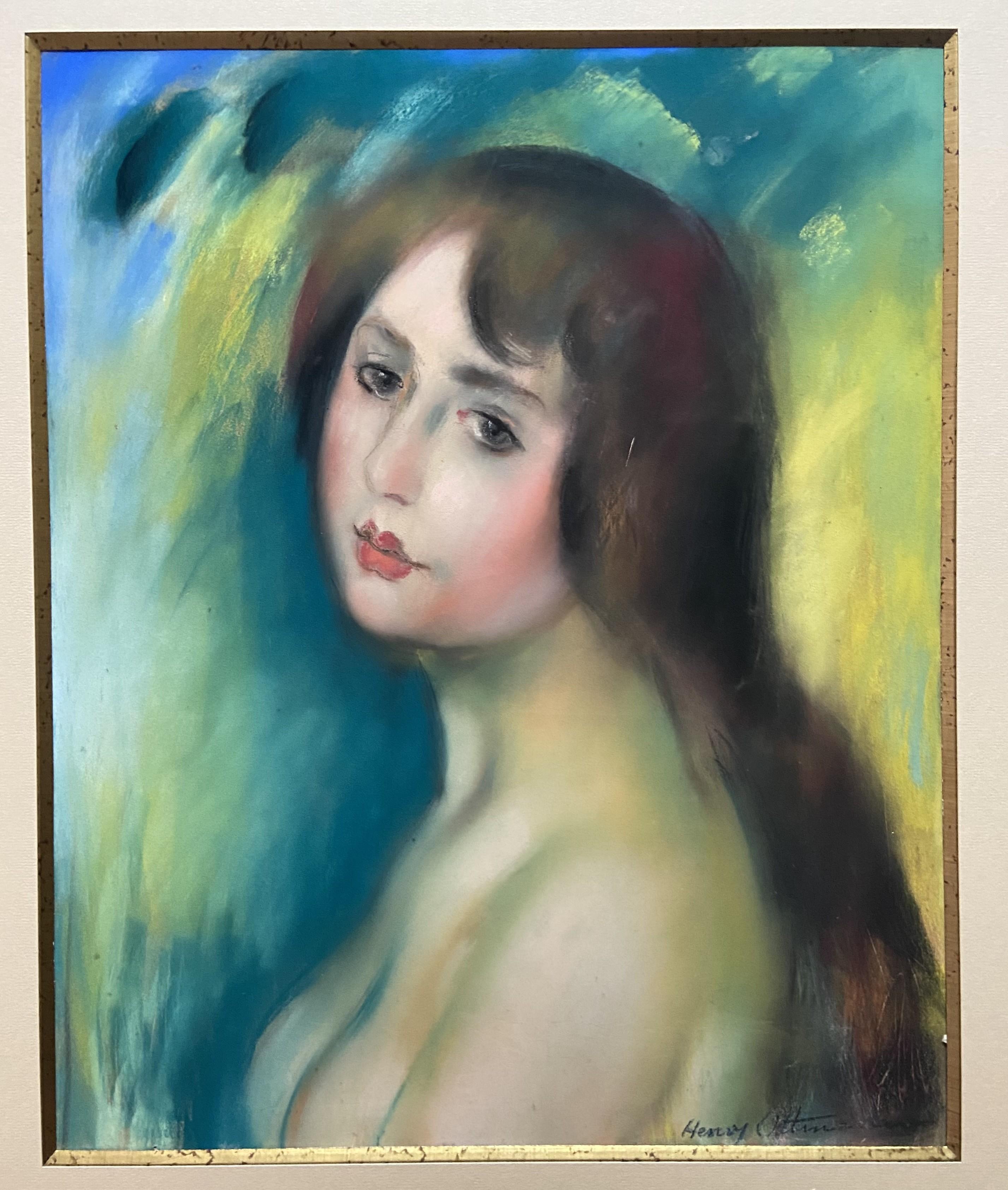 Henry Ottmann (1877-1927) Retrato de busto de mujer, al pastel firmado en venta 2