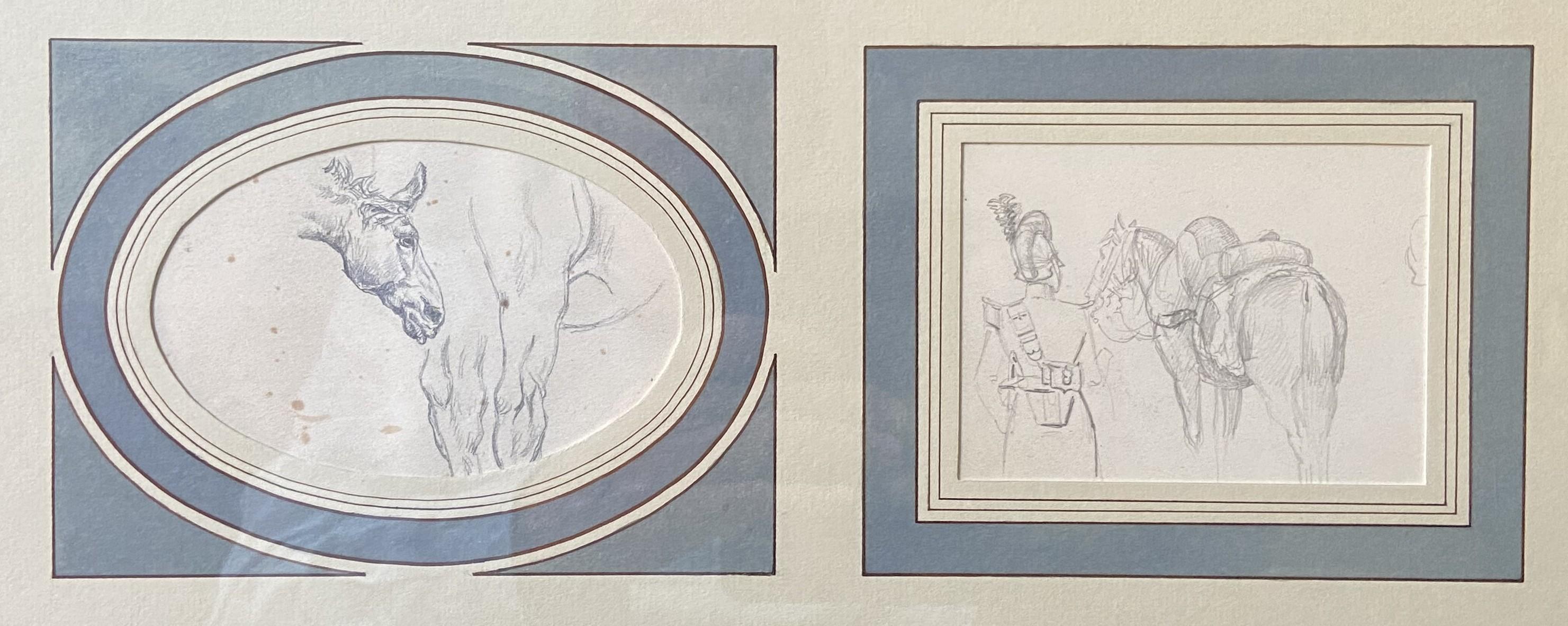 École française du XIXe siècle, Études de chevaux, deux dessins - Art de Unknown