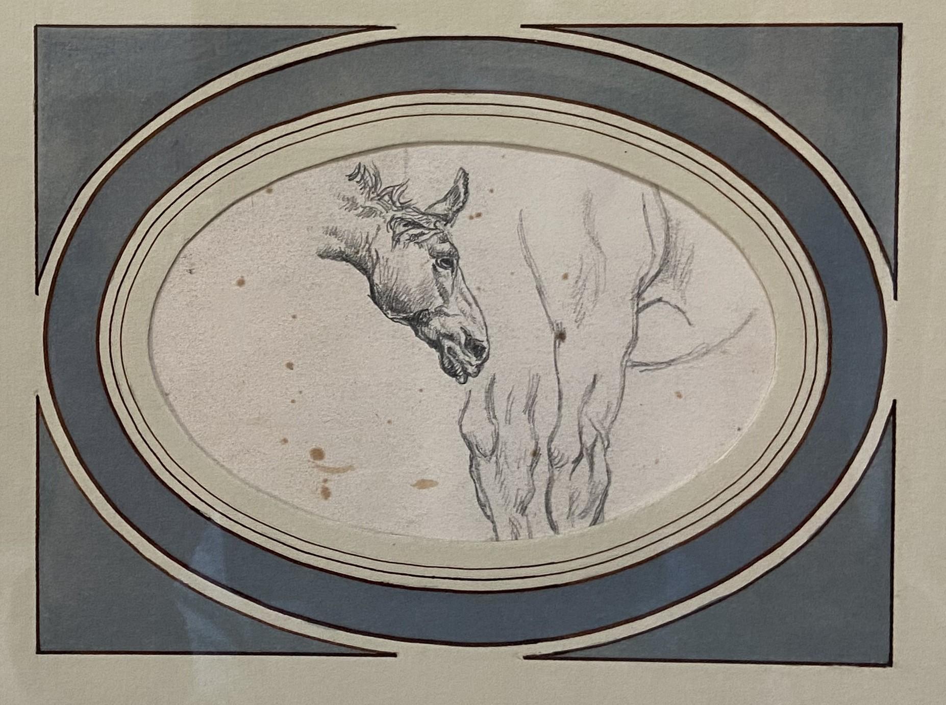 École française du XIXe siècle, Études de chevaux, deux dessins - Gris Animal Art par Unknown