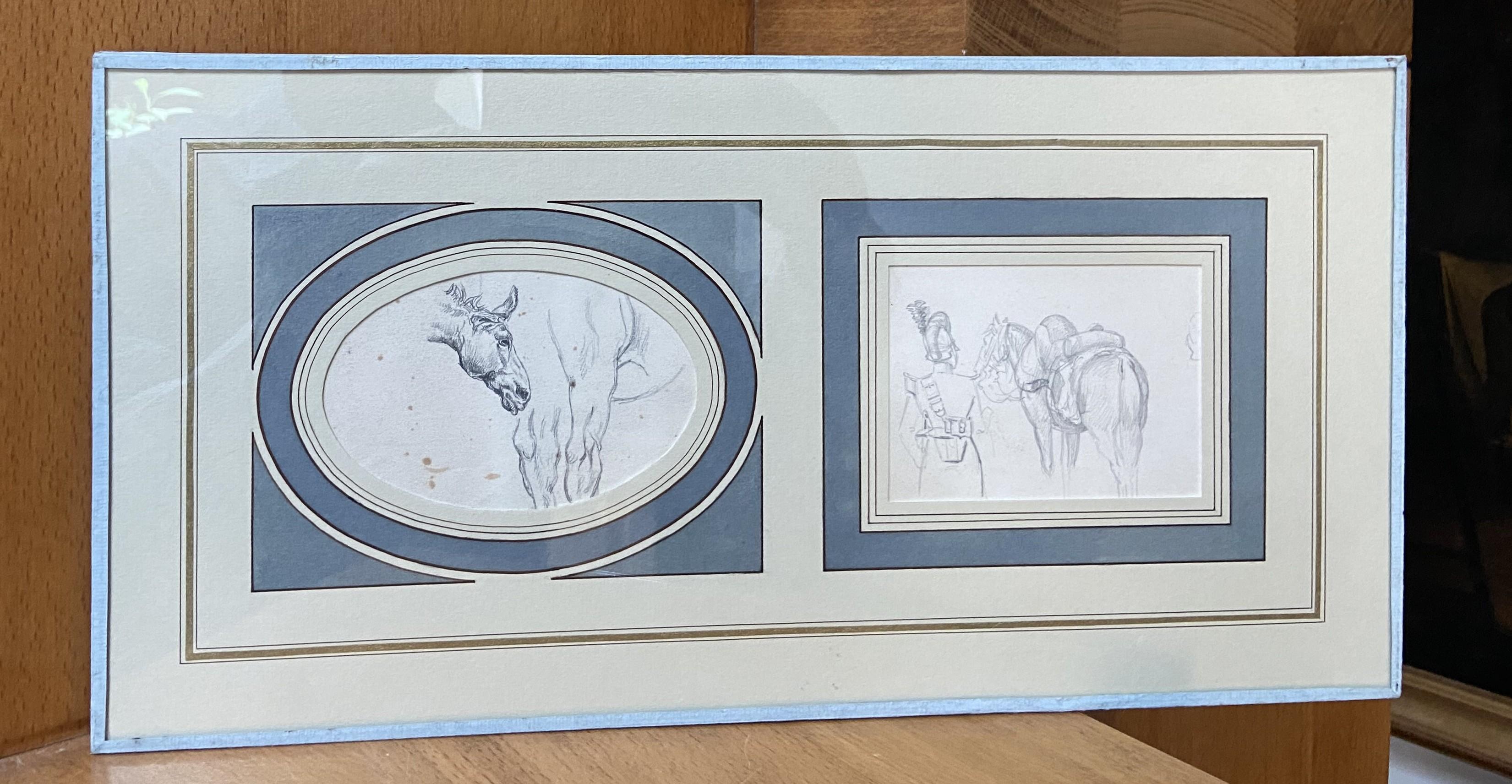 École française du XIXe siècle, Études de chevaux, deux dessins en vente 1