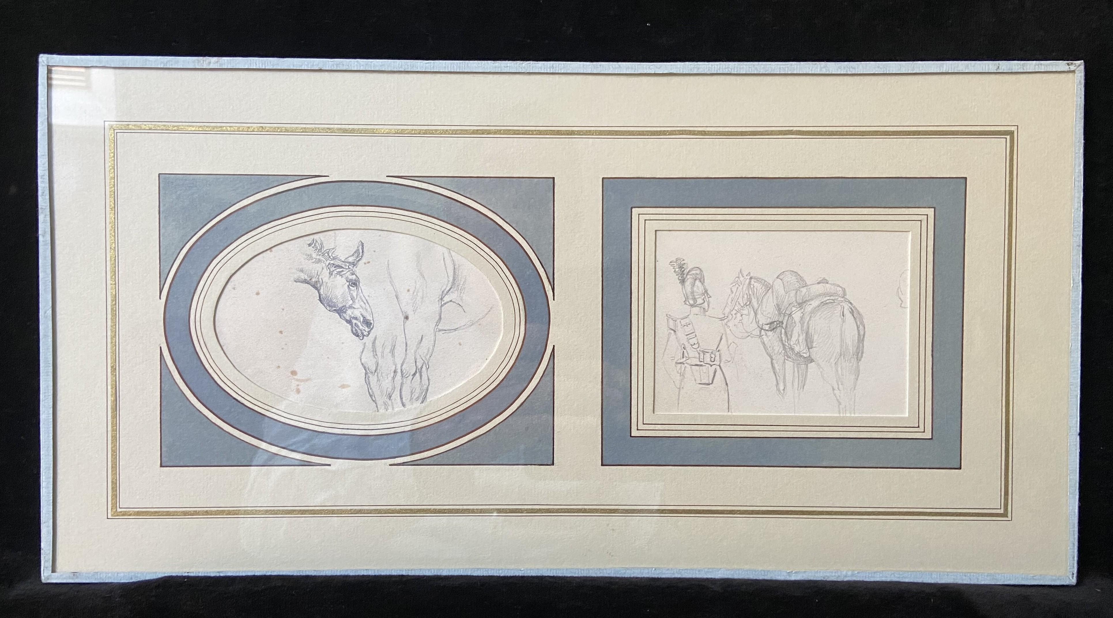 École française du XIXe siècle, Études de chevaux, deux dessins - Académique Art par Unknown