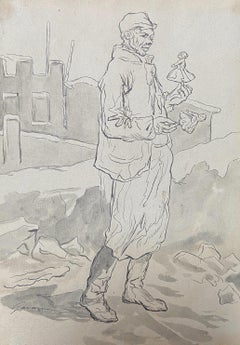 Paul Gavarni (1804-1866) The Puppeteer, "Janvier", original signed drawing