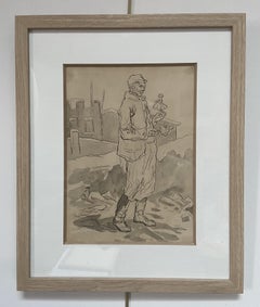 Paul Gavarni (1804-1866) Il burattinaio, "Janvier", disegno originale firmato