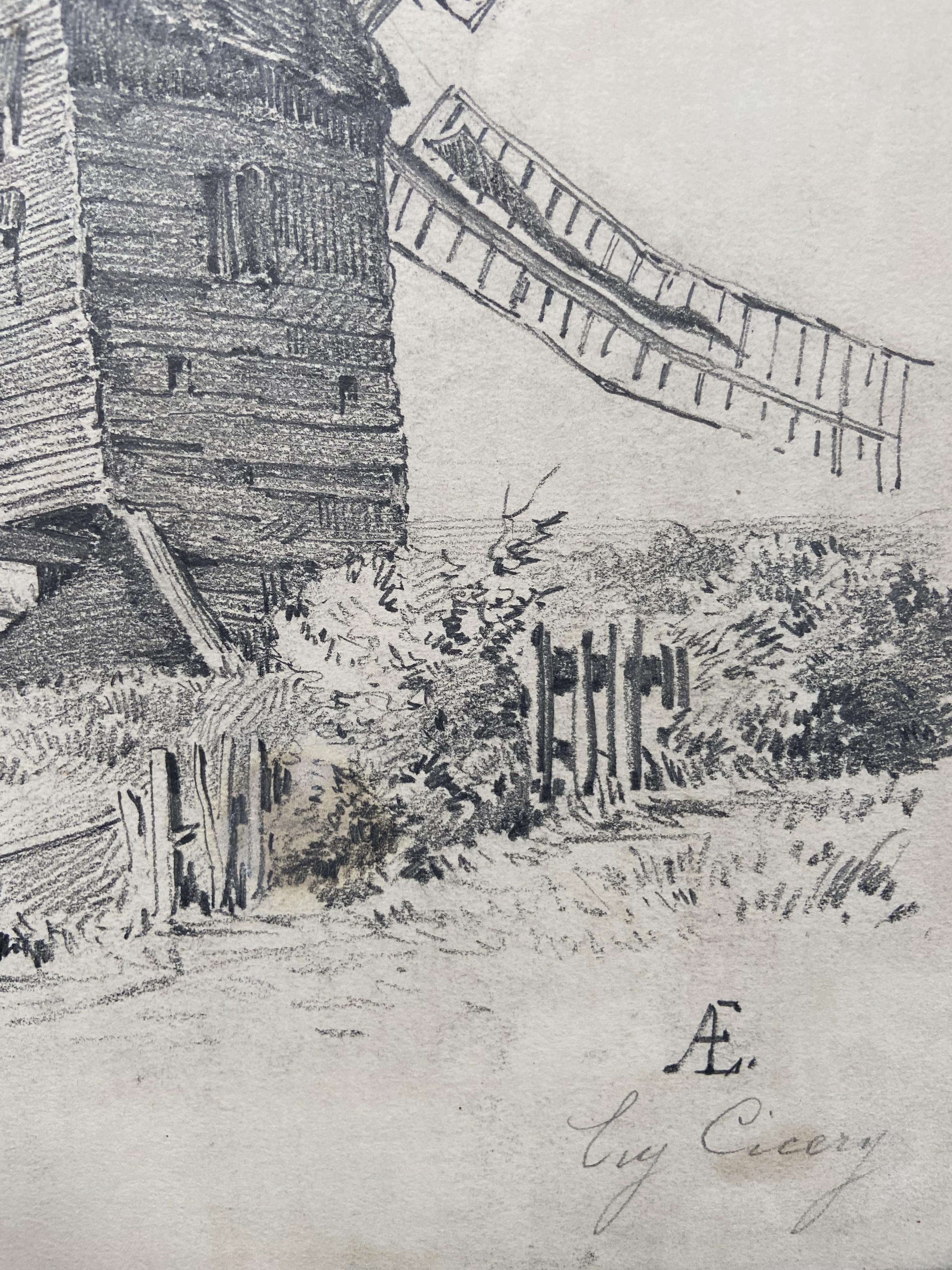 Eugène Cicéri (1813 - 1890)
The Mill
Signed lower right
Monogrammed AE, probably a collector's mark  as it appears on numerous drawings by Cicéri
30.5 x 22.5 cm 
In good condition : light traces of foldings in the upper right corner and in the
