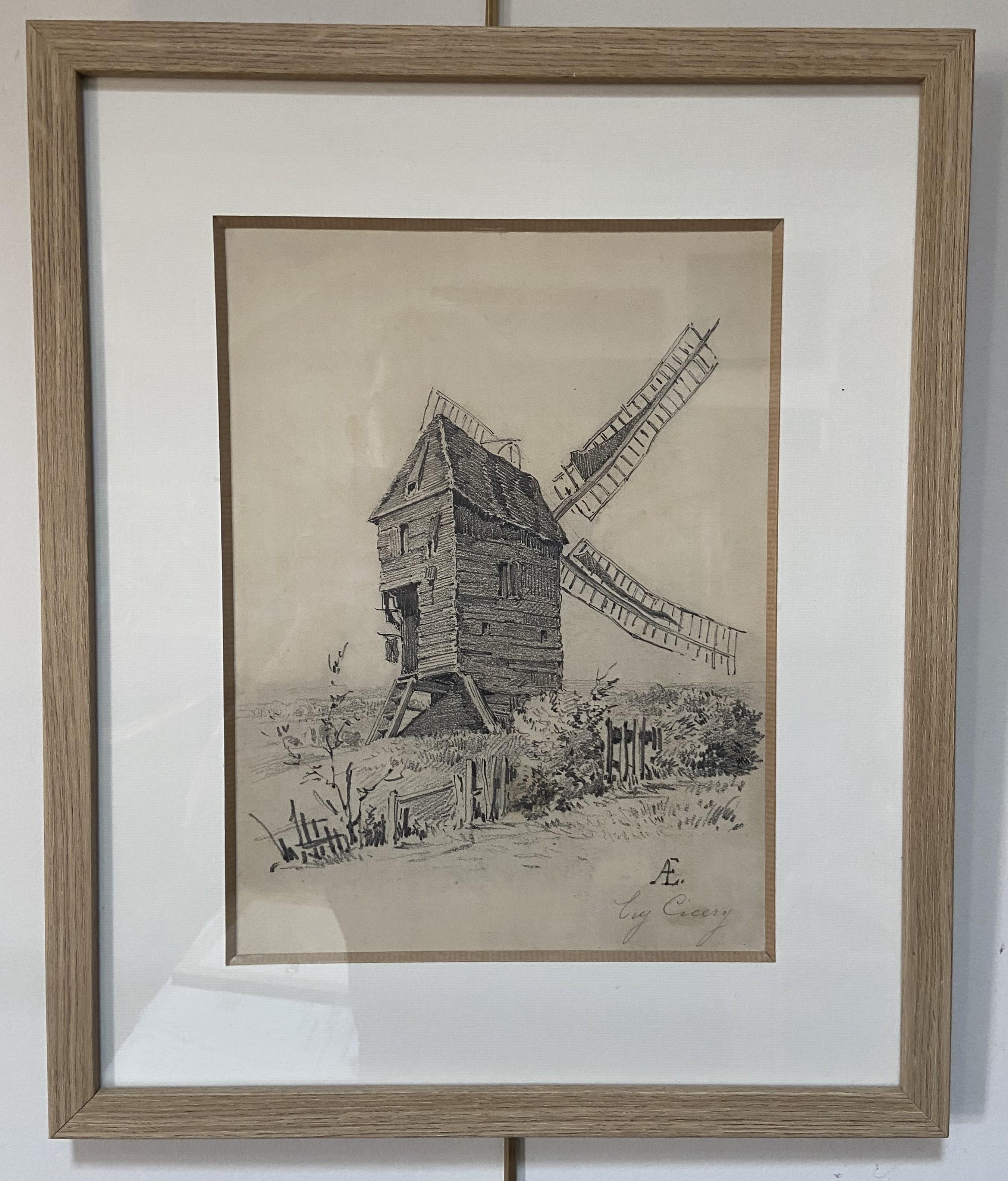 Eugène Cicéri (1813-1890) The Mill, original signed drawing - Art by Eugene Ciceri