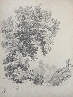 Eugène Cicéri (1813-1890) A Tree above a cottage, original signed drawing