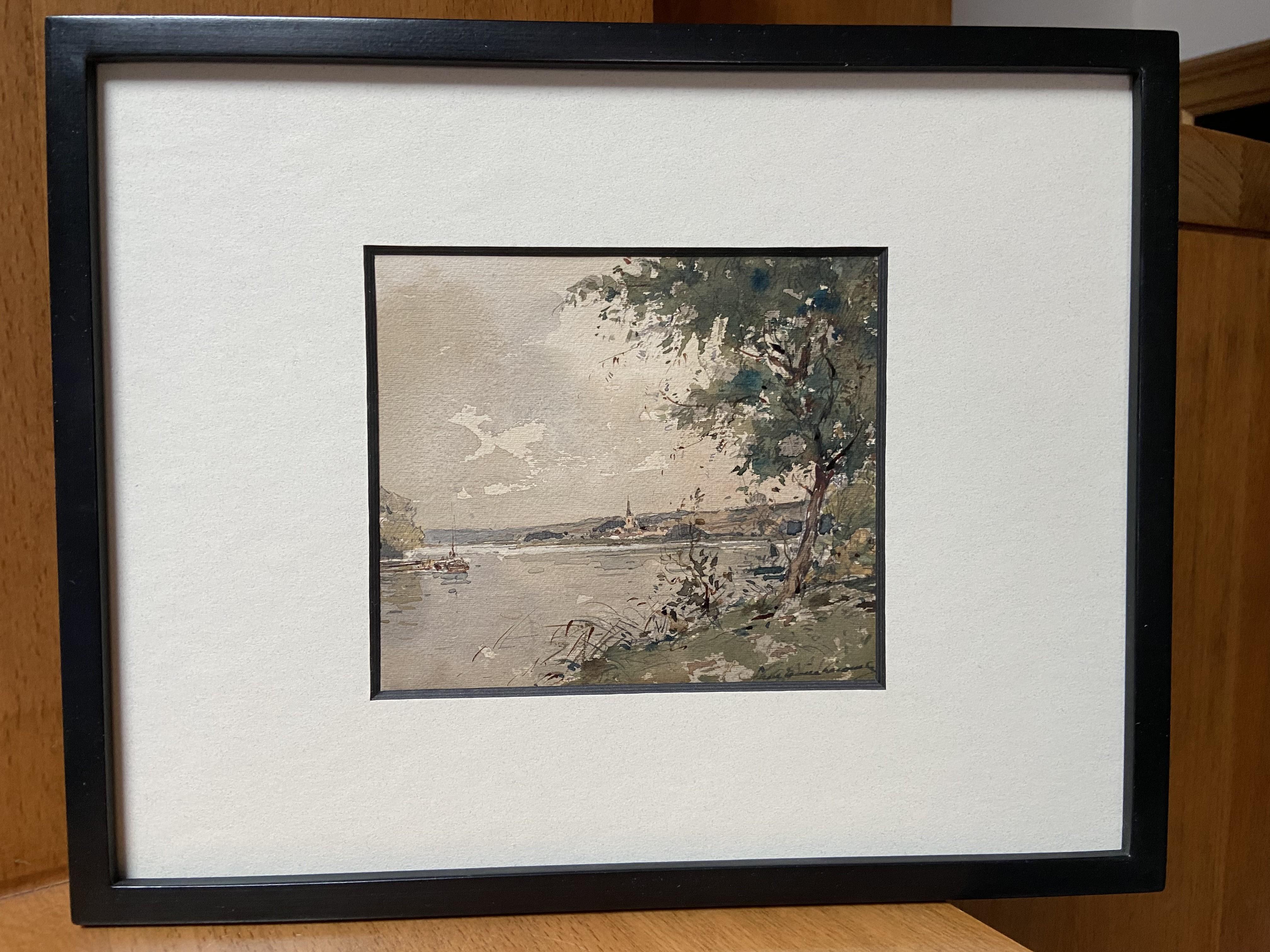 Paul Emile Lecomte (1877-1950)  A landscape by the river, signed watercolor