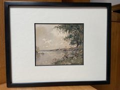 Paul Emile Lecomte (1877-1950)  A landscape by the river, signed watercolor