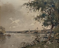 Paul Emile Lecomte (1877-1950)  Un paysage près de la rivière, aquarelle signée