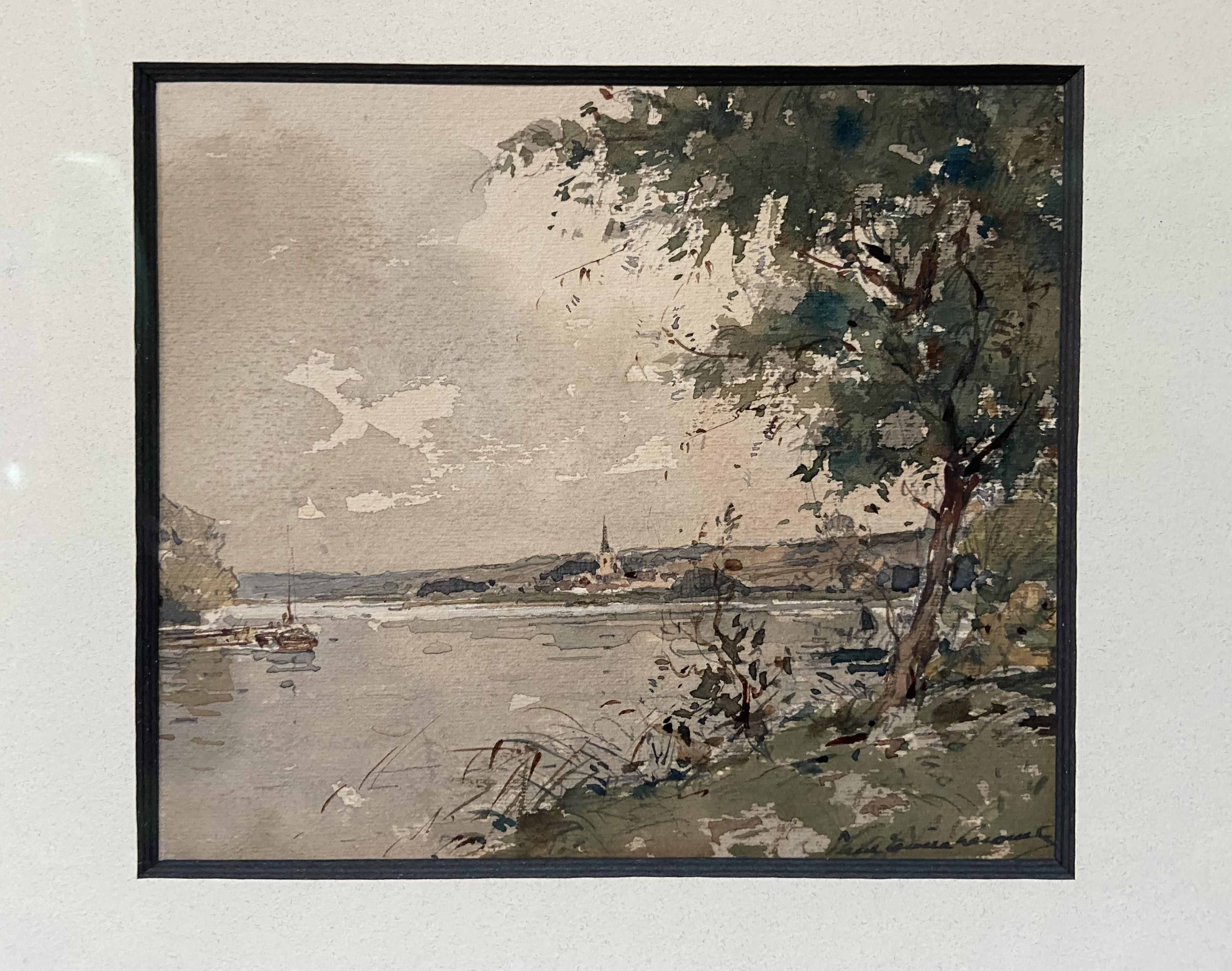 Paul Emile Lecomte (1877-1950)  Un paysage près de la rivière, aquarelle signée en vente 3