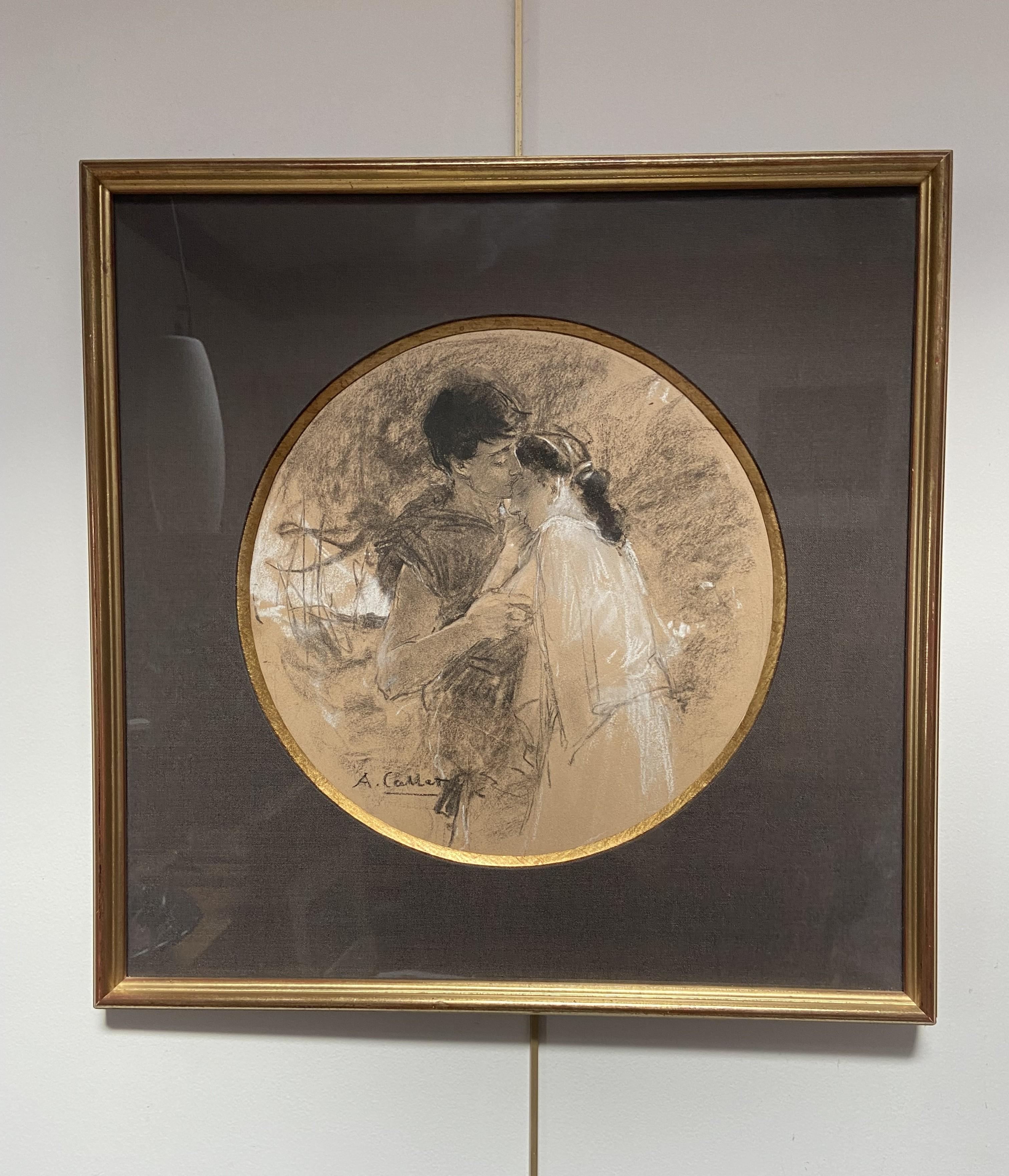 Antoine Calbet (1860-1942) Daphnis et Chloé, signierte Originalzeichnung 1