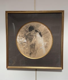 Antoine Calbet (1860-1942) Daphnis et Chloé, original signed drawing