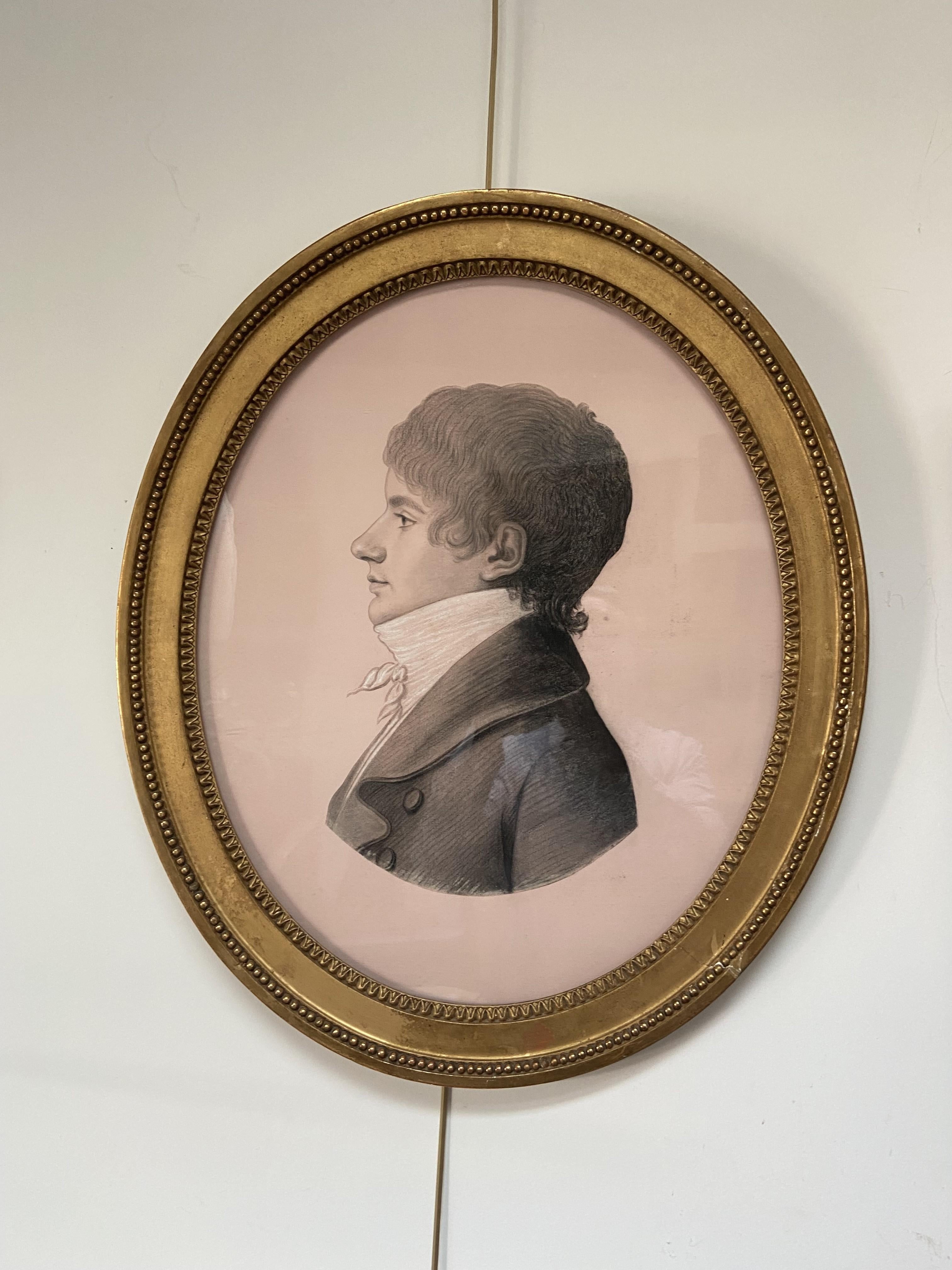Französische Schule des frühen 19. Jahrhunderts, Porträt eines Mannes im Profil, ovale Zeichnung (Alte Meister), Art, von Unknown