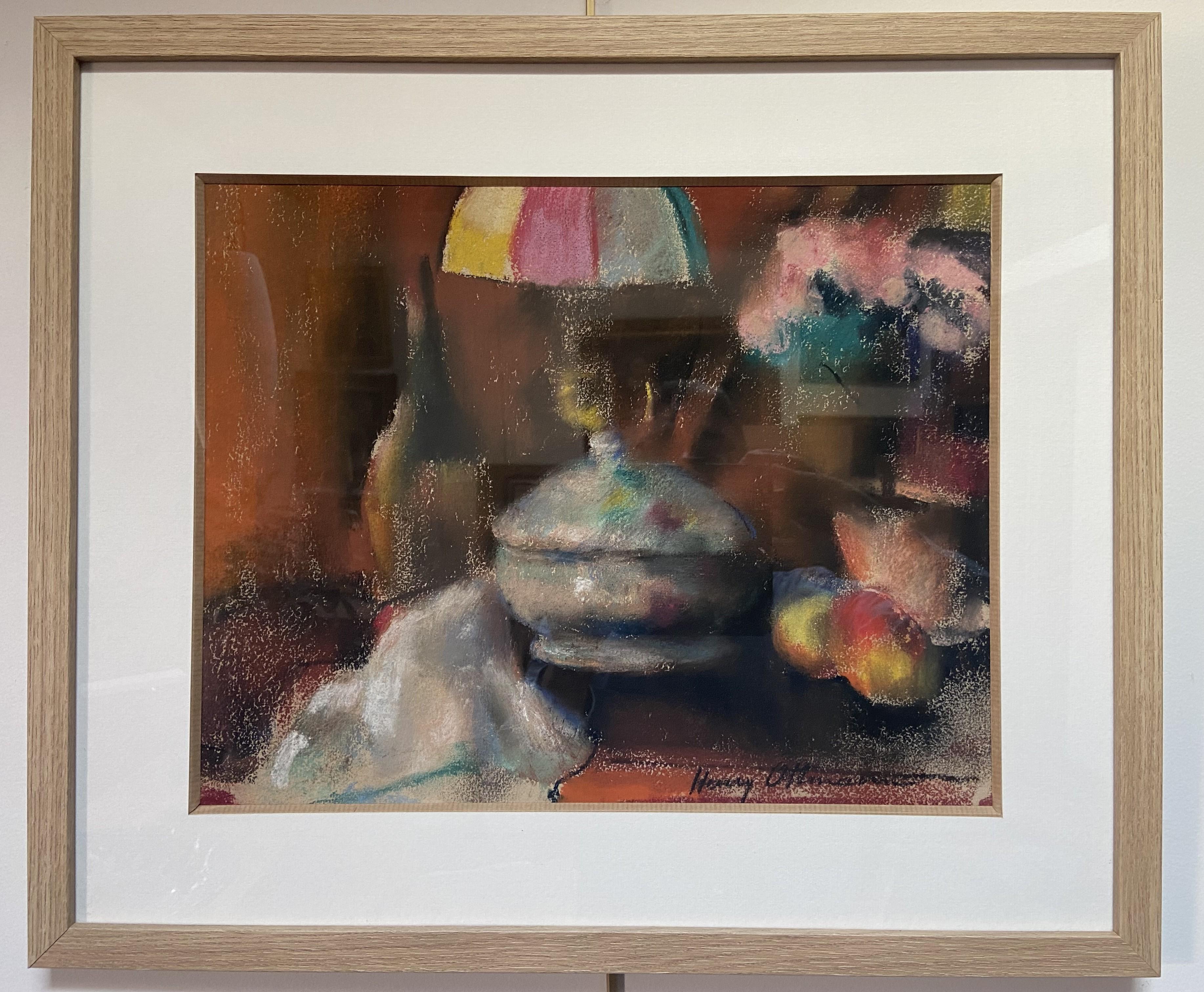 Henri Ottmann (1877-1927) Natura morta con lampada , pastello firmato in vendita 1
