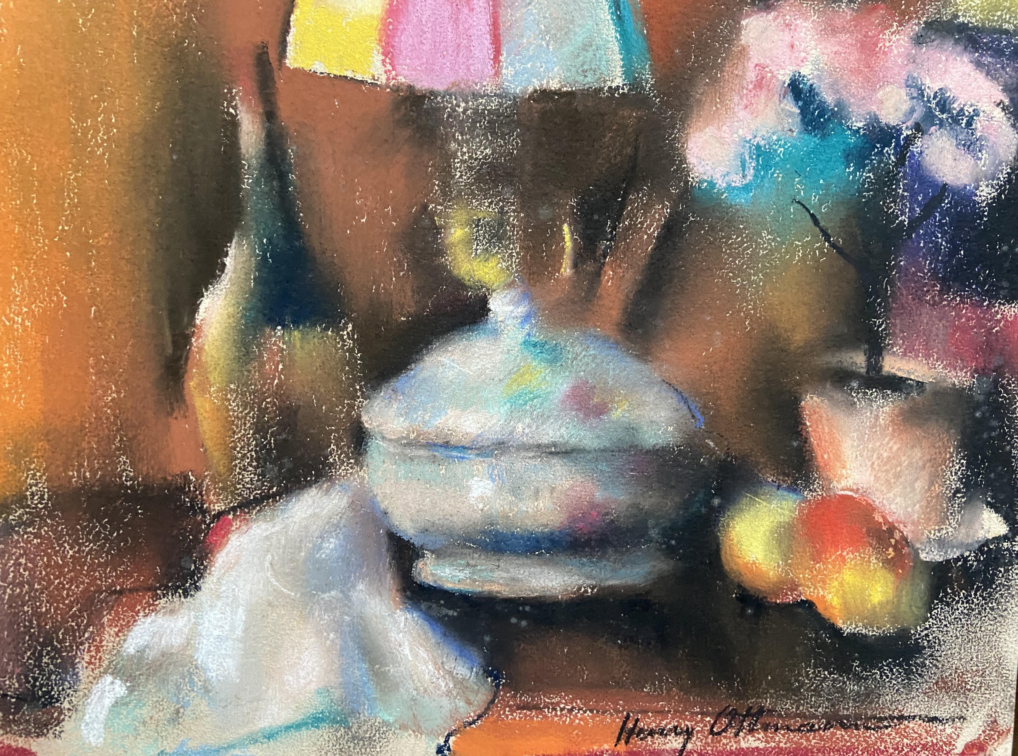 Henri Ottmann (1877-1927) Natura morta con lampada , pastello firmato in vendita 2