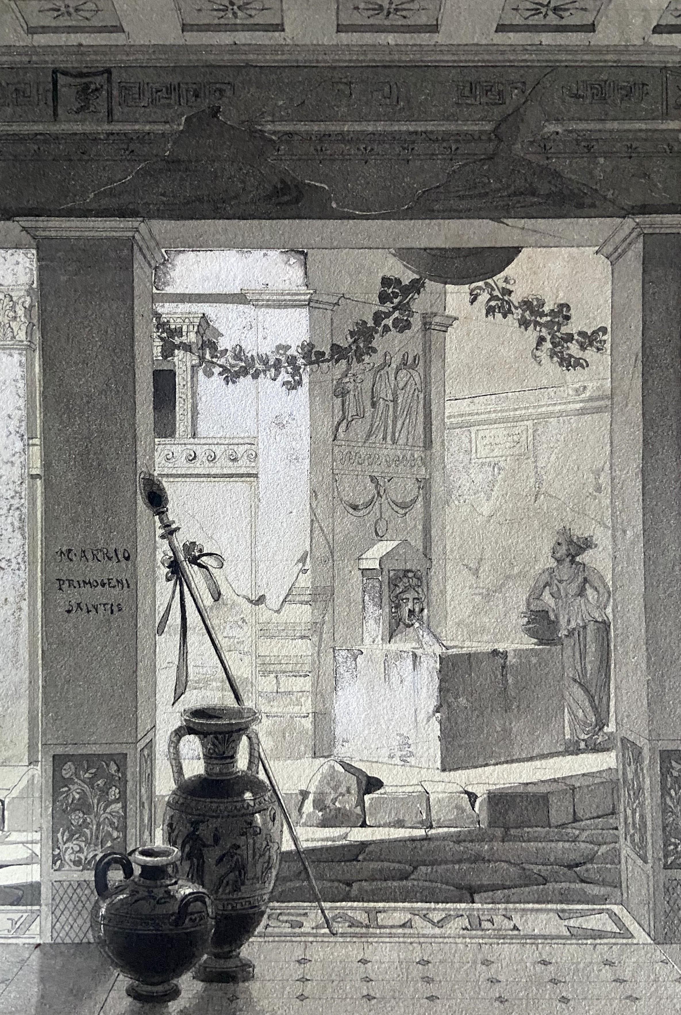 Escuela Romántica Francesa, Vista de un atrio romano, dibujo