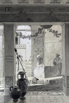 French Romantic School, View of a roman atrium, drawing