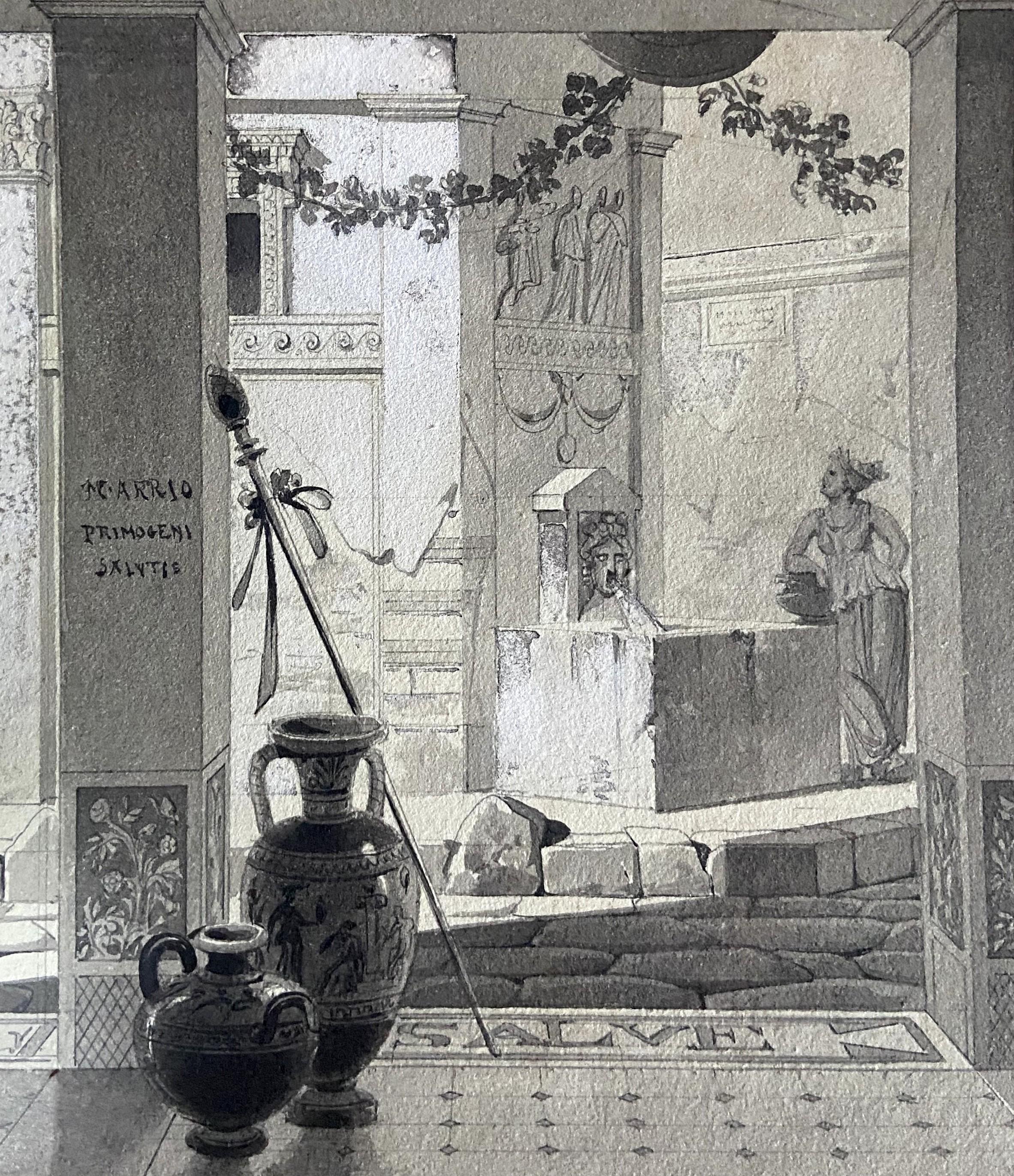 École romantique française, Vue d'un atrium romantique, dessin - Romantique Art par Unknown