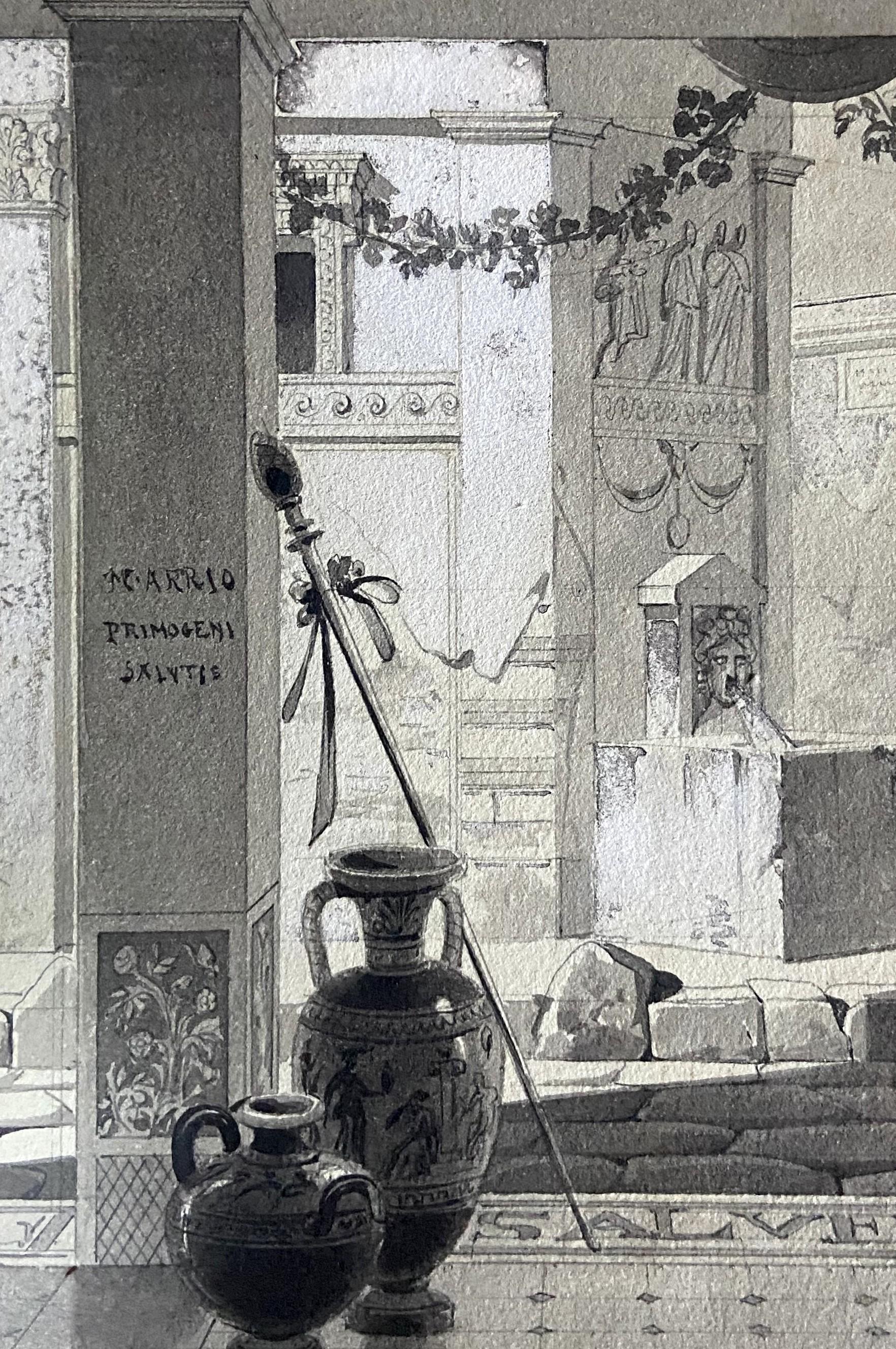 École romantique française, Vue d'un atrium romantique, dessin en vente 1