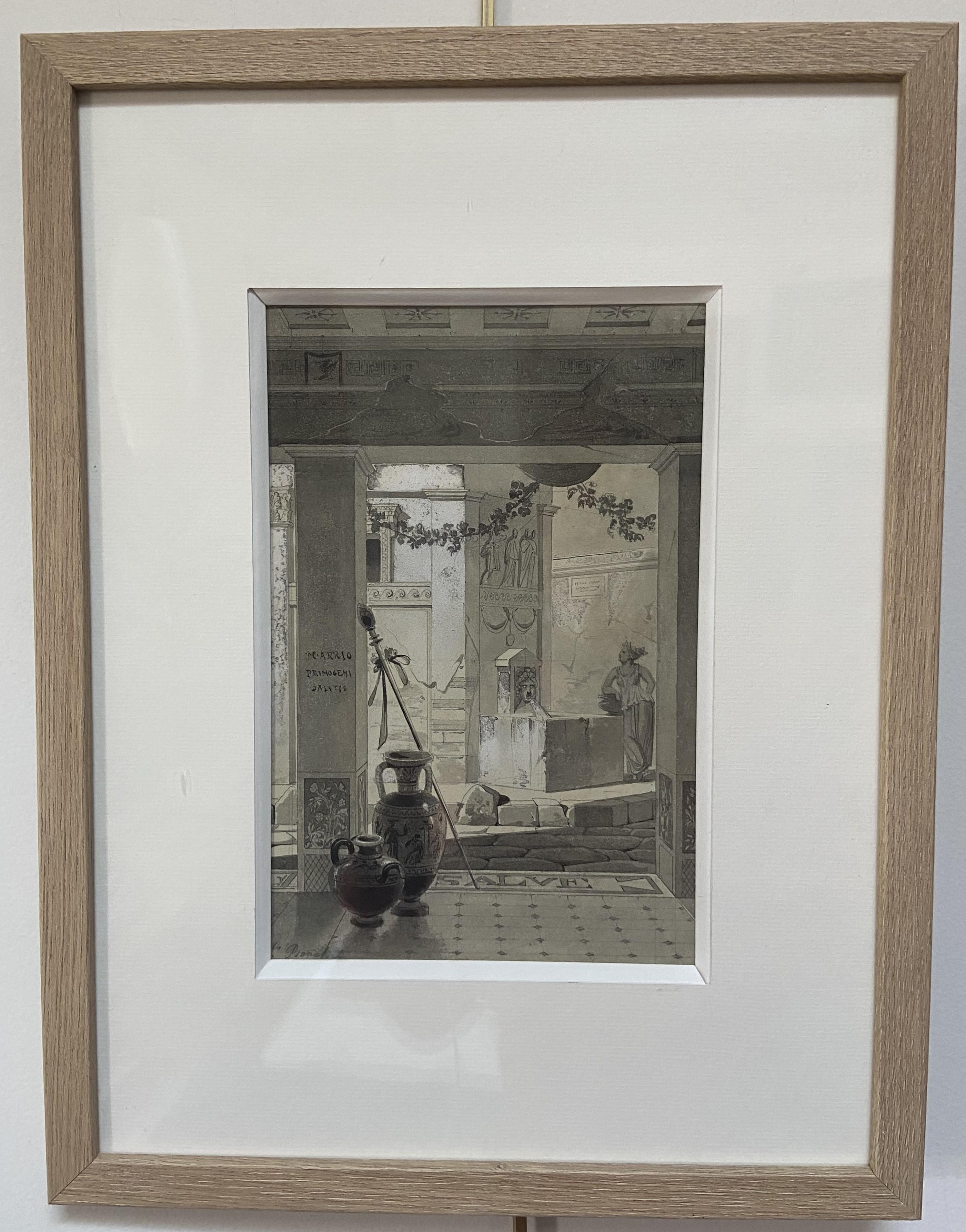 École romantique française, Vue d'un atrium romantique, dessin en vente 4