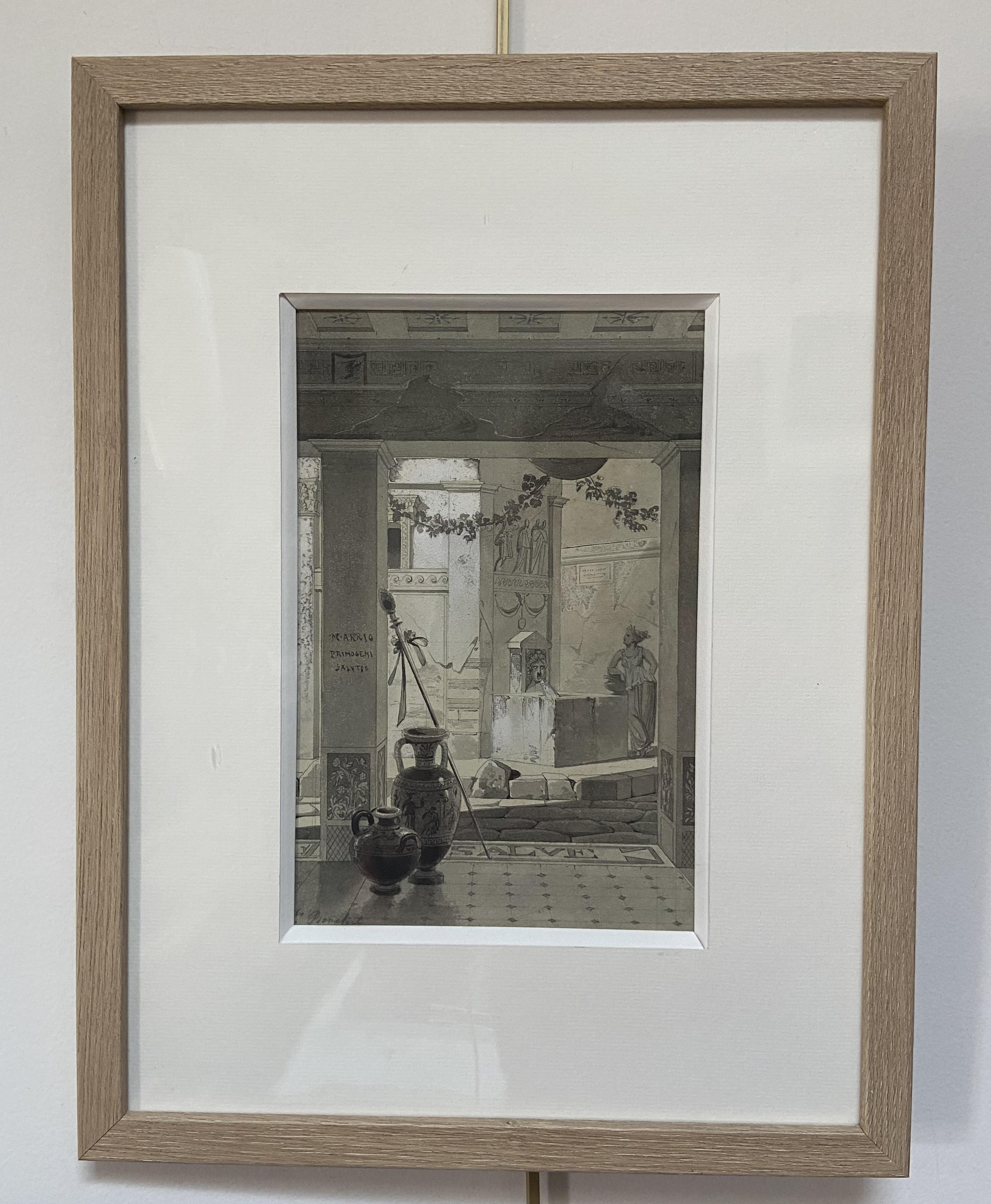 École romantique française, Vue d'un atrium romantique, dessin en vente 5
