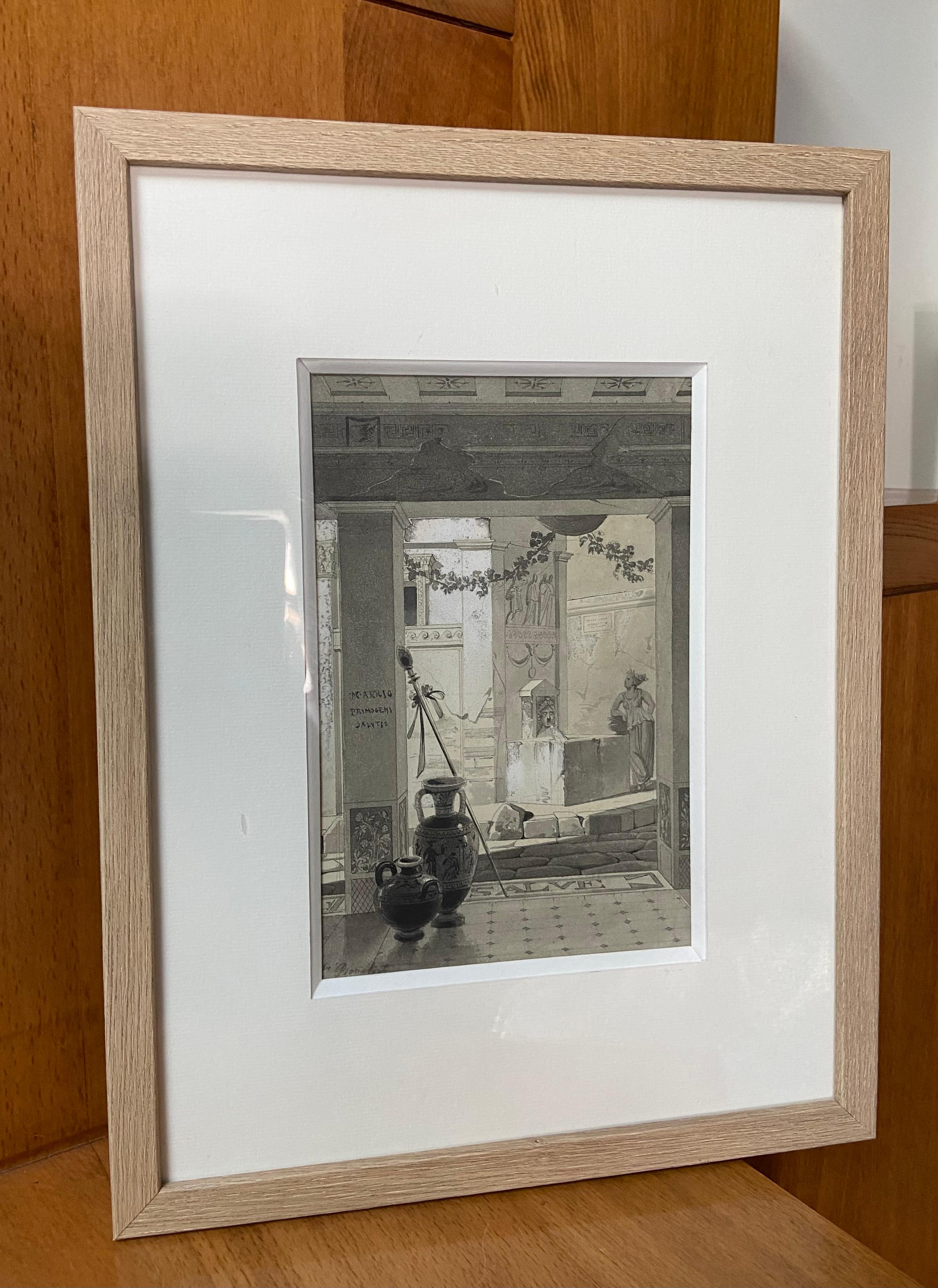 École romantique française, Vue d'un atrium romantique, dessin en vente 6