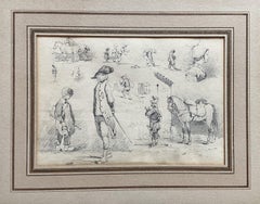 19th Century French School, Studies of horses and small scenes, original drawing