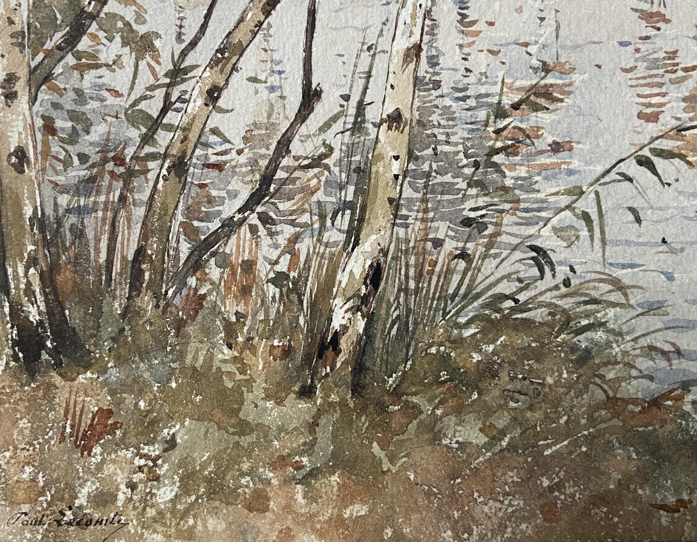 Paul Lecomte (1842-1920)  L'étang à Mortefontaine, acuarela firmada en venta 4