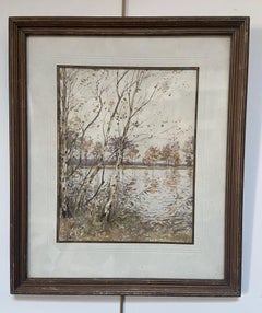 Paul Lecomte (1842-1920)  L'étang à Mortefontaine, signiertes Aquarell