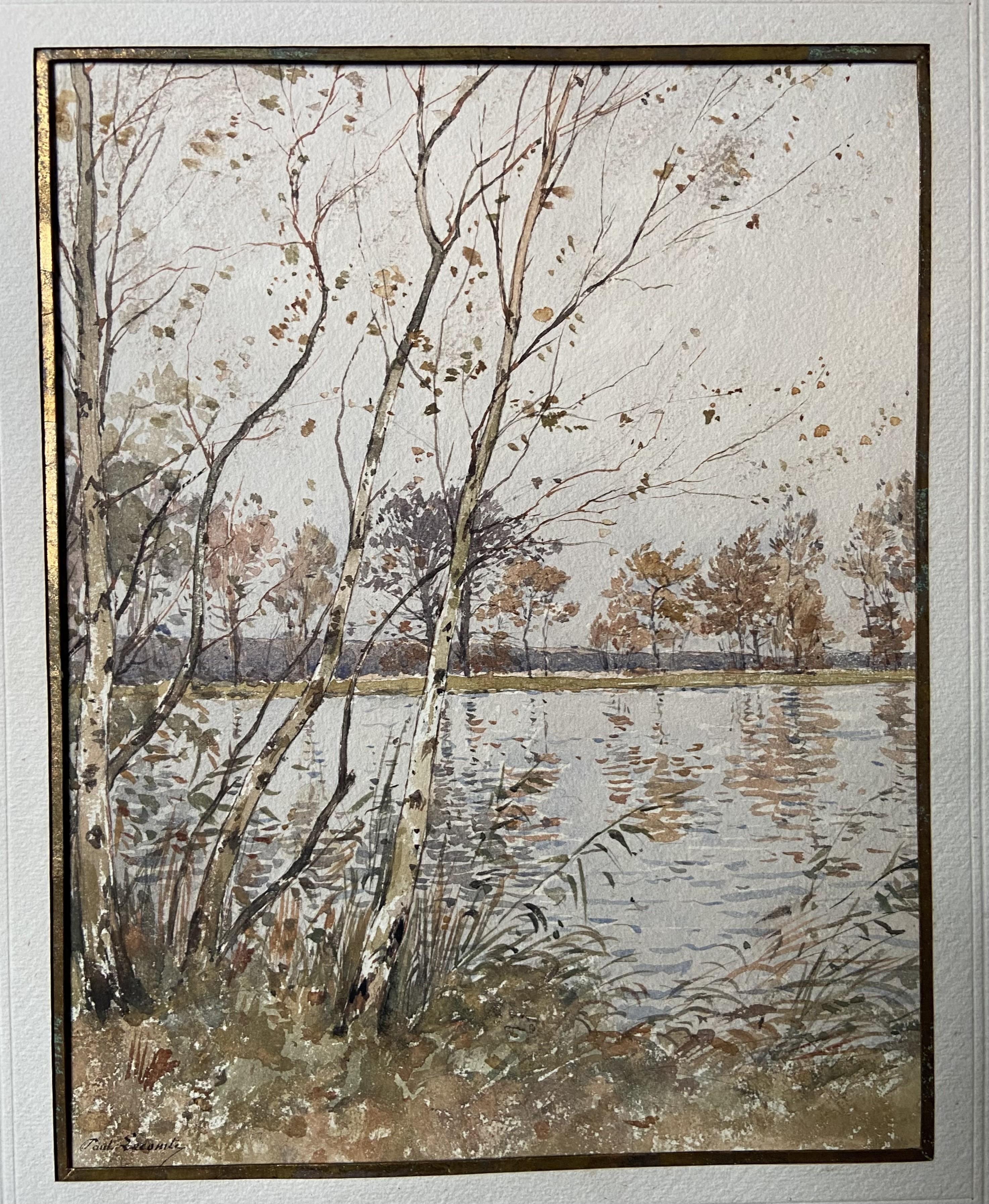Paul Lecomte (1842-1920)  L'étang à Mortefontaine, acuarela firmada en venta 6