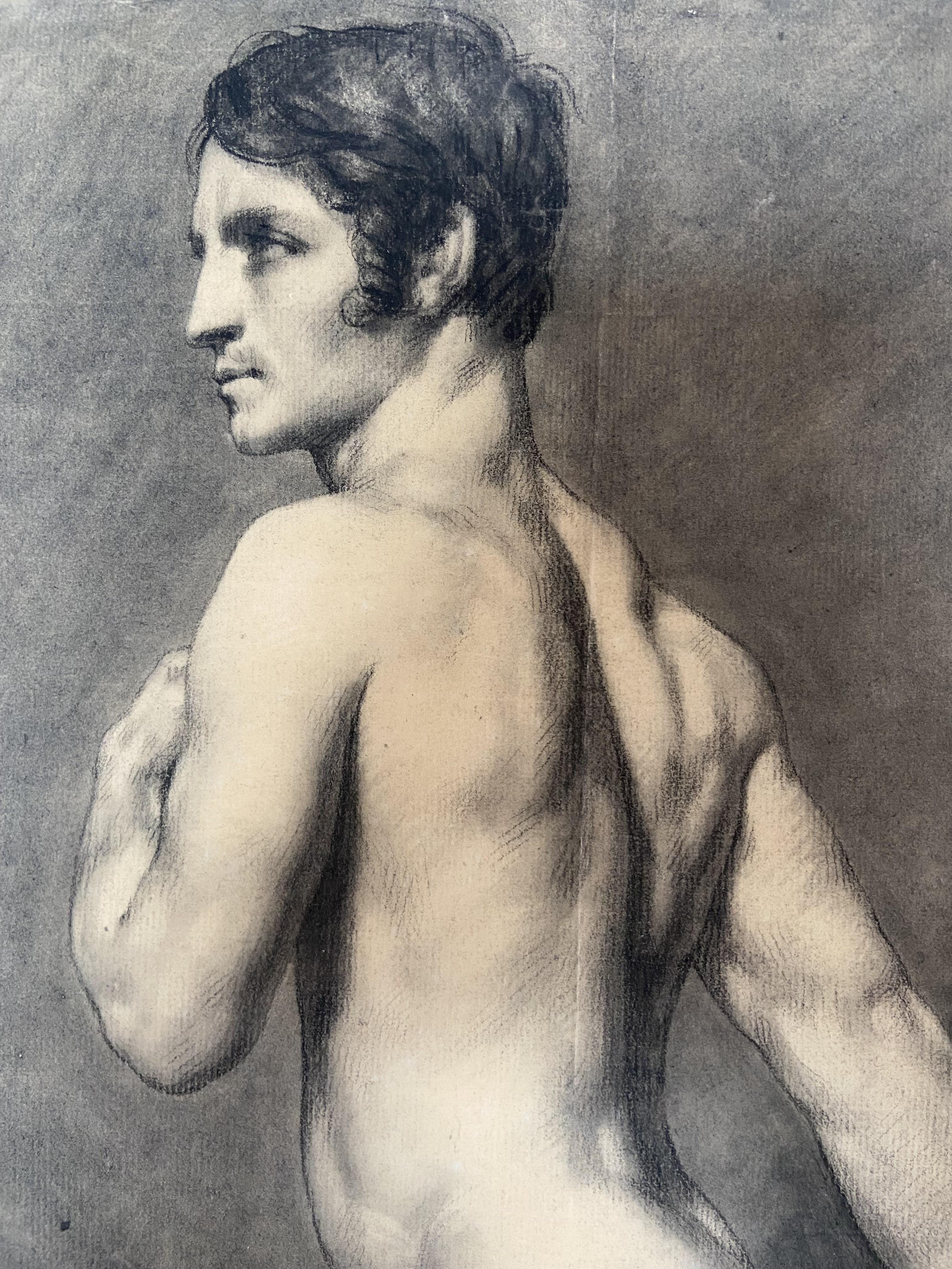 École française du XIXe siècle, Académie d'Homme, Homme nu debout, dessin 3