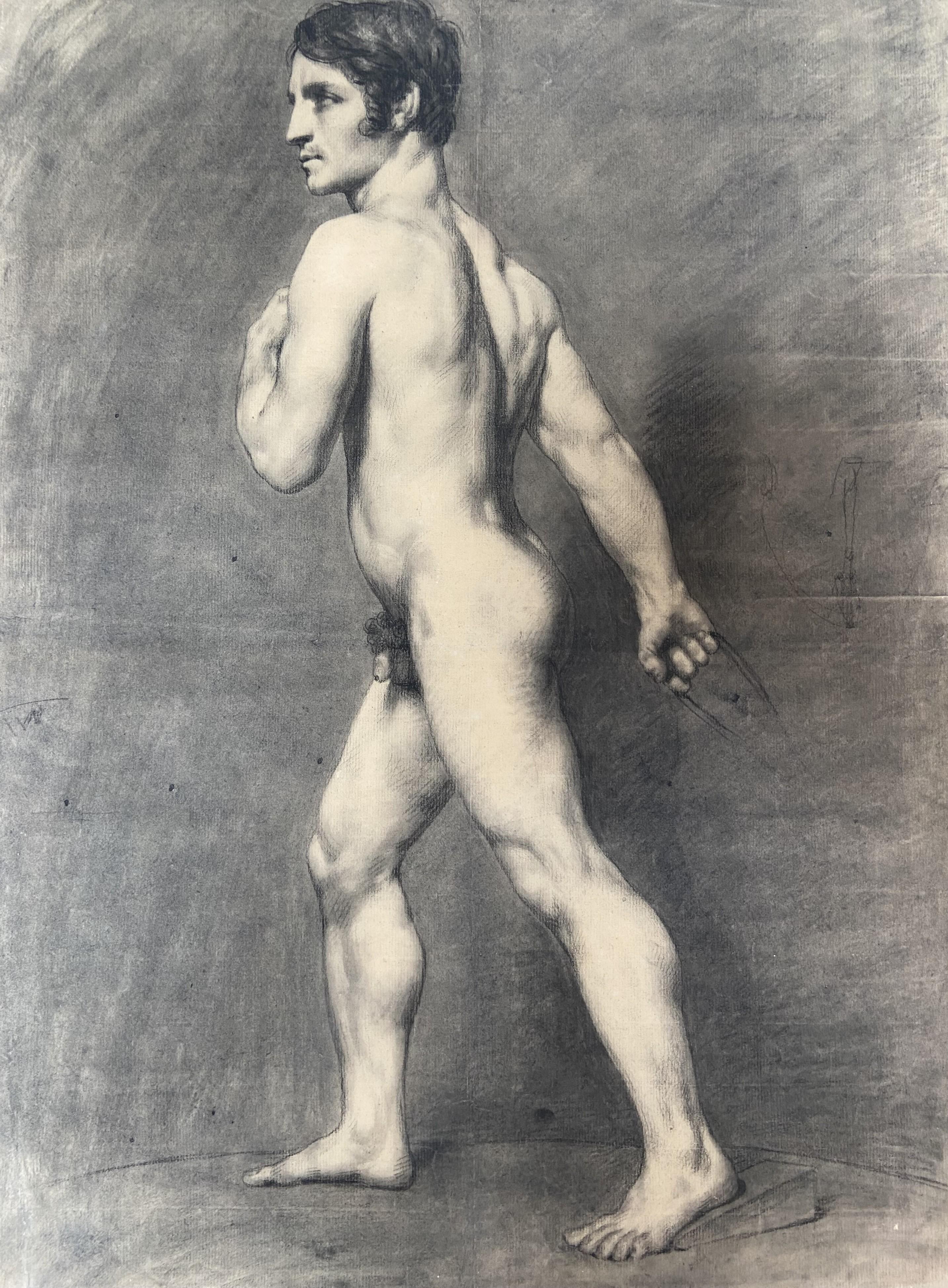 École française du XIXe siècle, Académie d'Homme, Homme nu debout, dessin 5