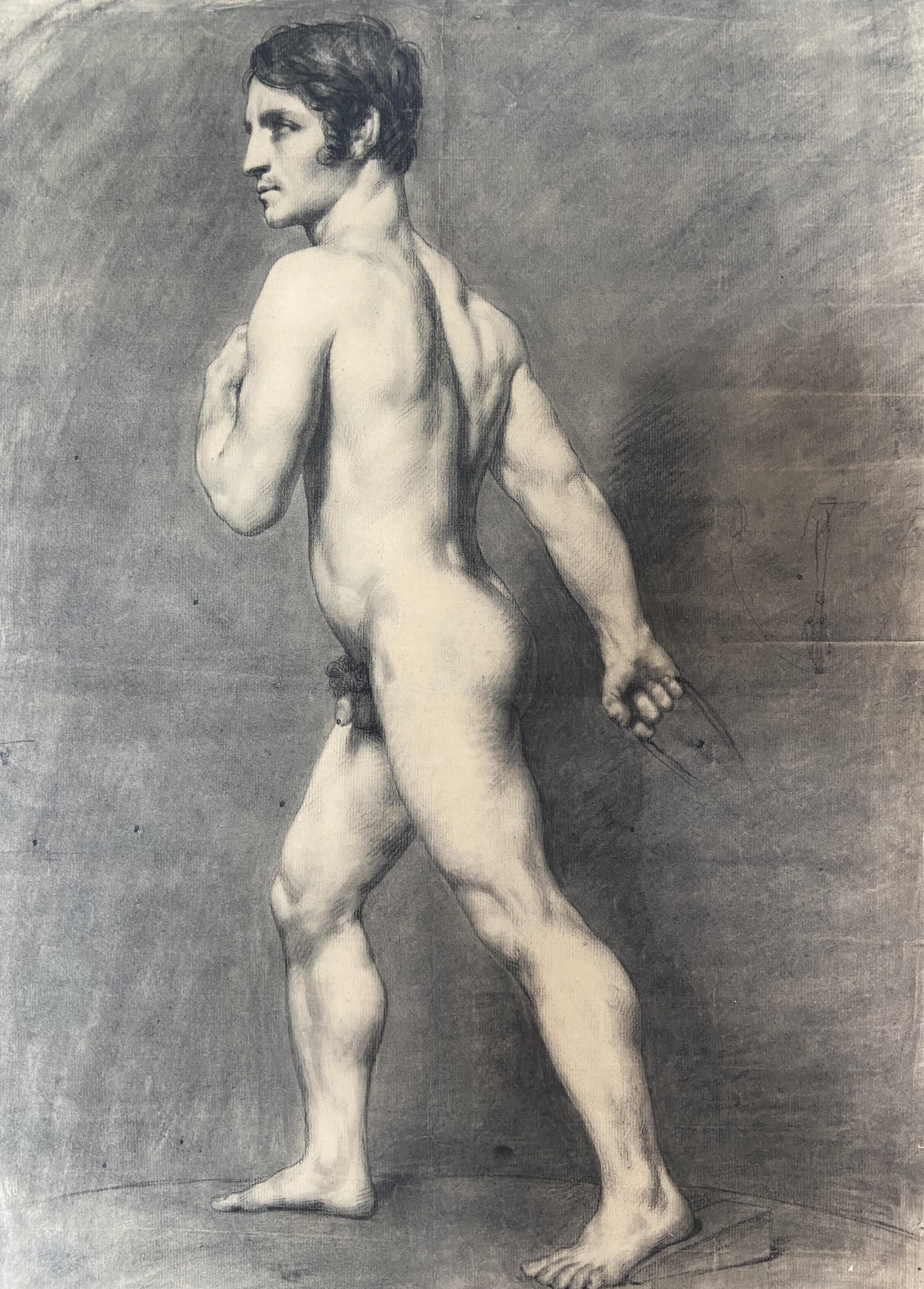 École française du XIXe siècle, Académie d'Homme, Homme nu debout, dessin 4
