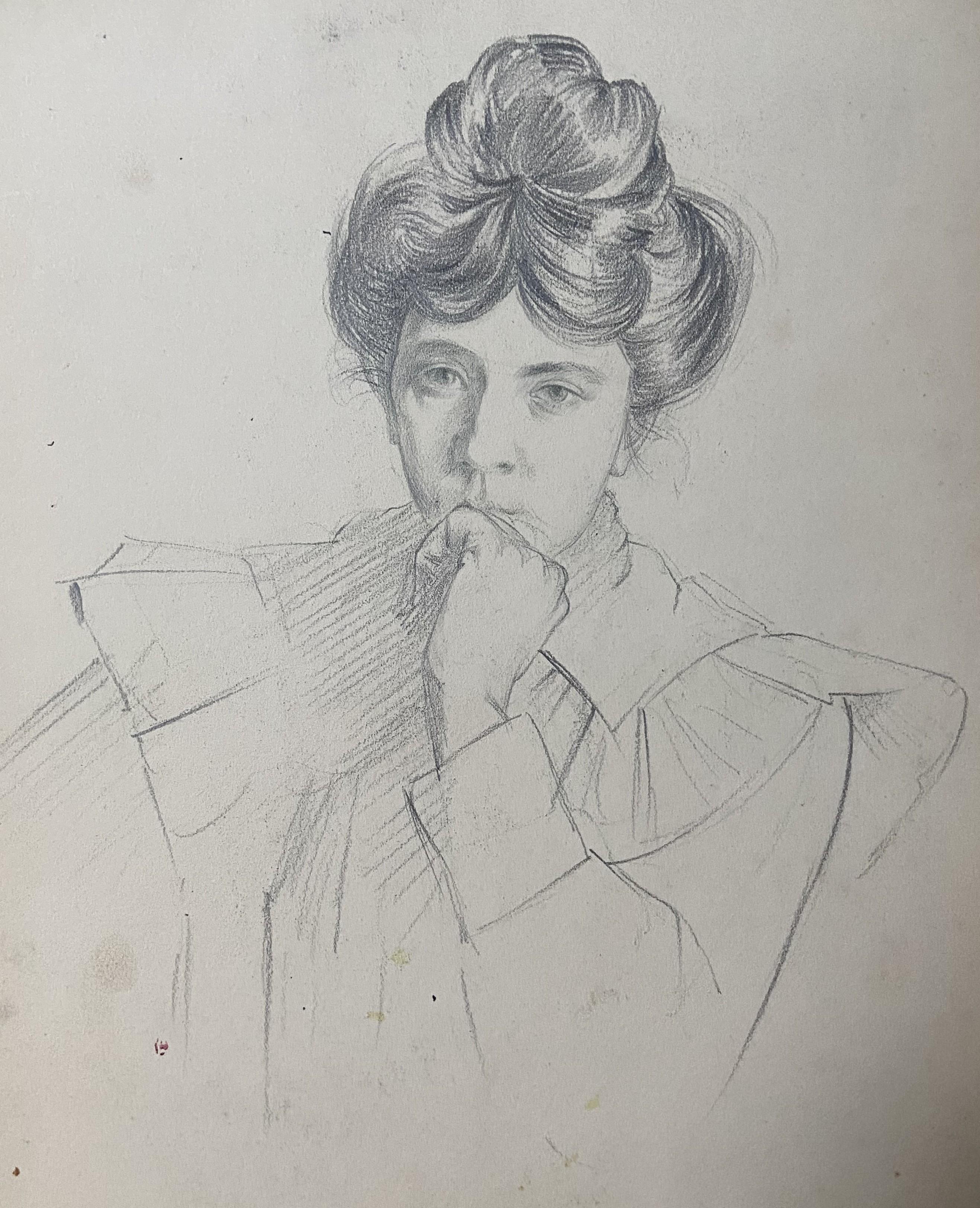André Eugène Costilhes (1865-1940) A Pensive young woman, portrait drawing