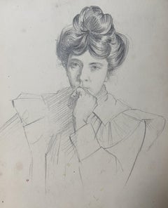 André Eugène Costilhes (1865-1940) A Pensive young woman, portrait drawing
