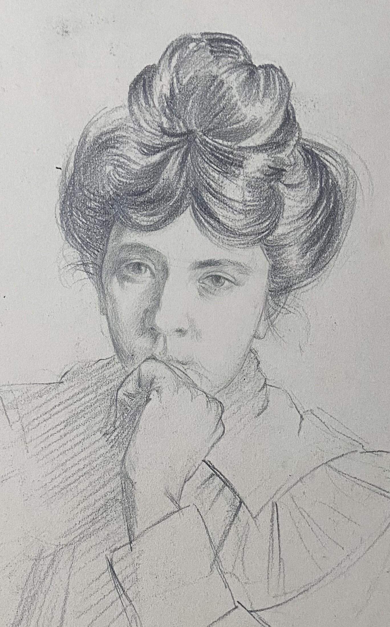 André Eugène Costilhes (1865-1940) A Pensive young woman, portrait drawing For Sale 3