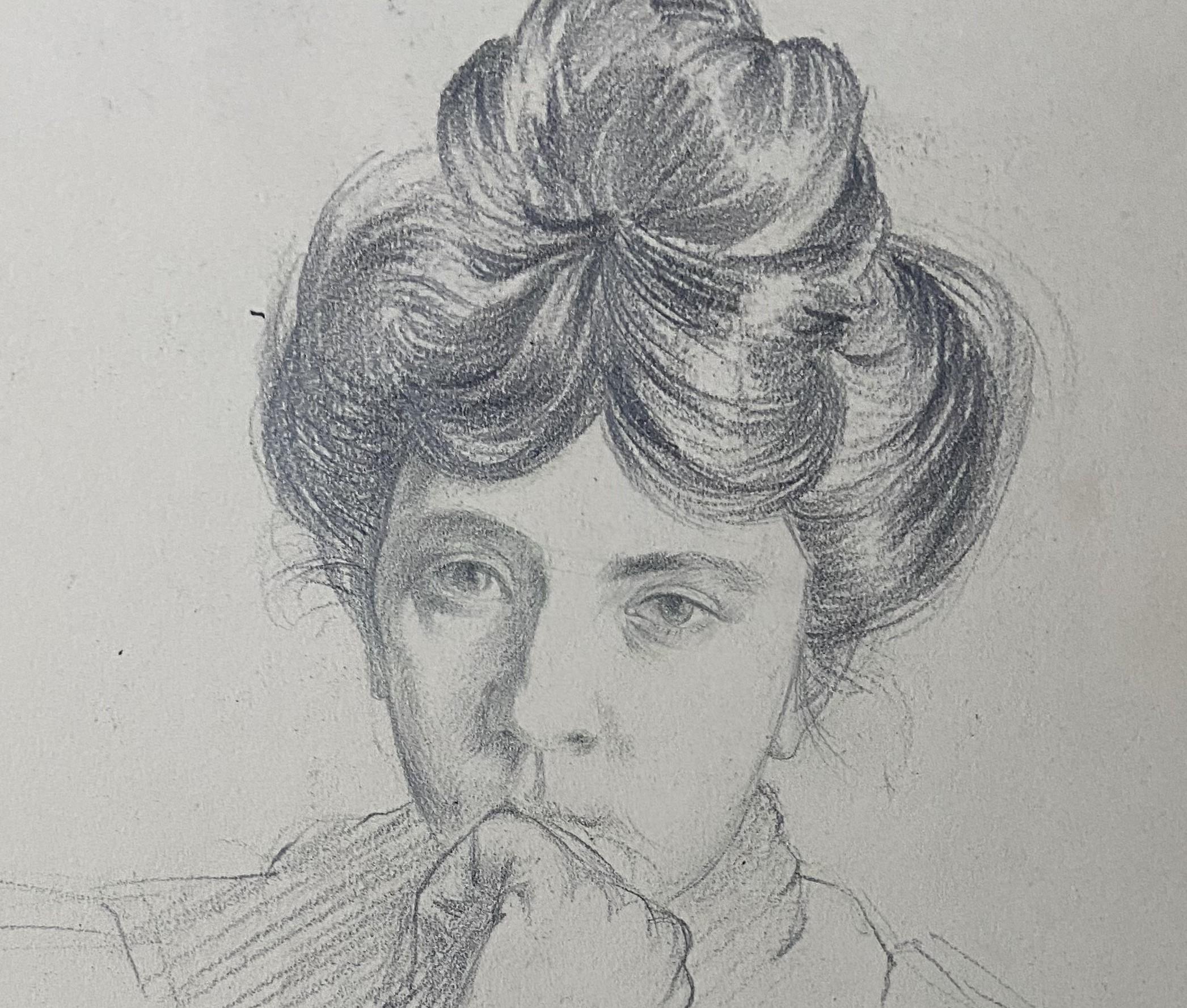 André Eugène Costilhes (1865-1940) A Pensive young woman, portrait drawing For Sale 4