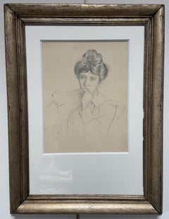 André Eugène Costilhes (1865-1940) A Pensive young woman, portrait drawing