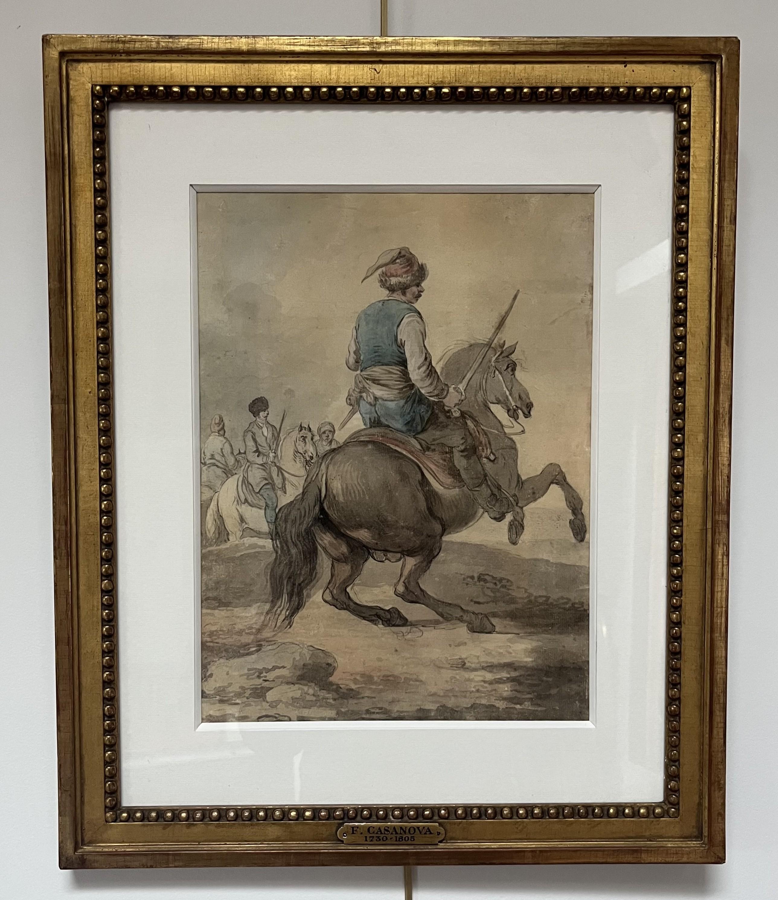 Attribuito a Francesco Casanova (1727-1803), Un combattimento mamelucco , acquerello - Art di Francesco Giuseppe Casanova