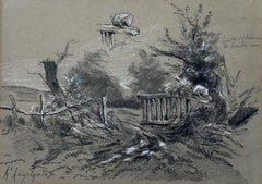 Henri Harpignies (1819-1916) A Barrier on the hedge, study, signed drawing