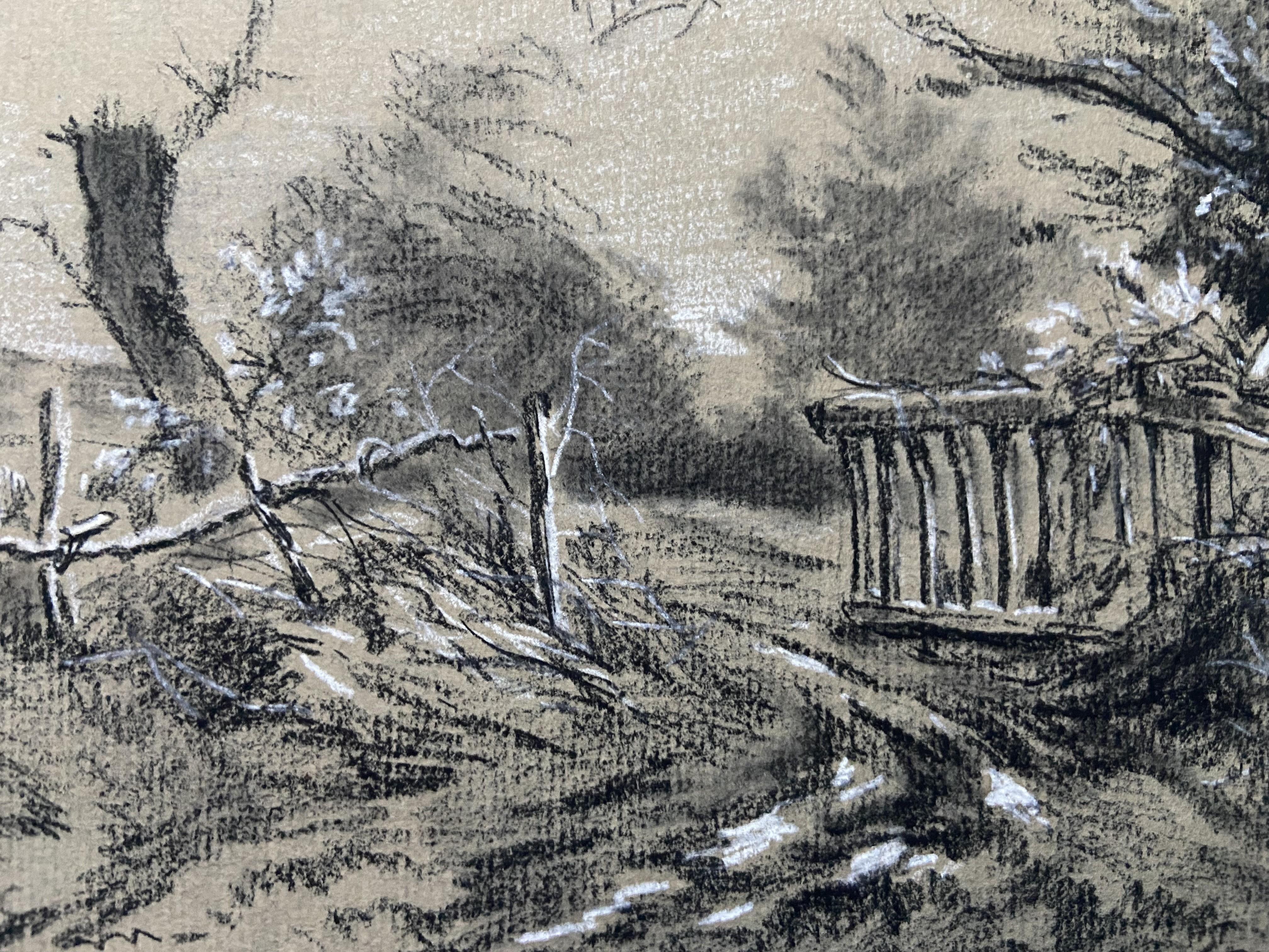 Henri Harpignies (1819-1916) A Barrier on the hedge, study, signed drawing For Sale 1
