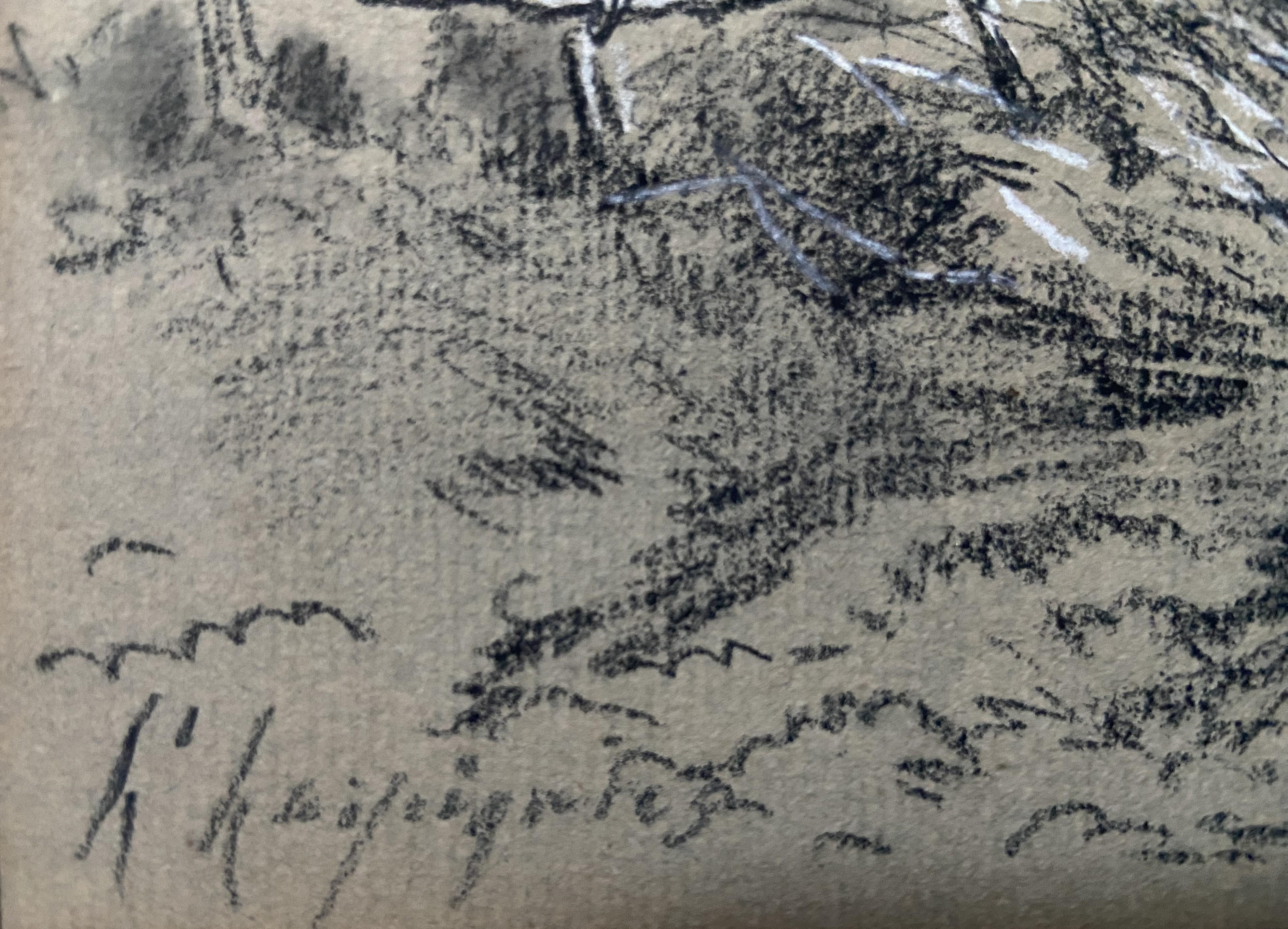 Henri Harpignies (1819-1916) A Barrier on the hedge, study, signed drawing - Gray Figurative Art by Henri Joseph Harpignies