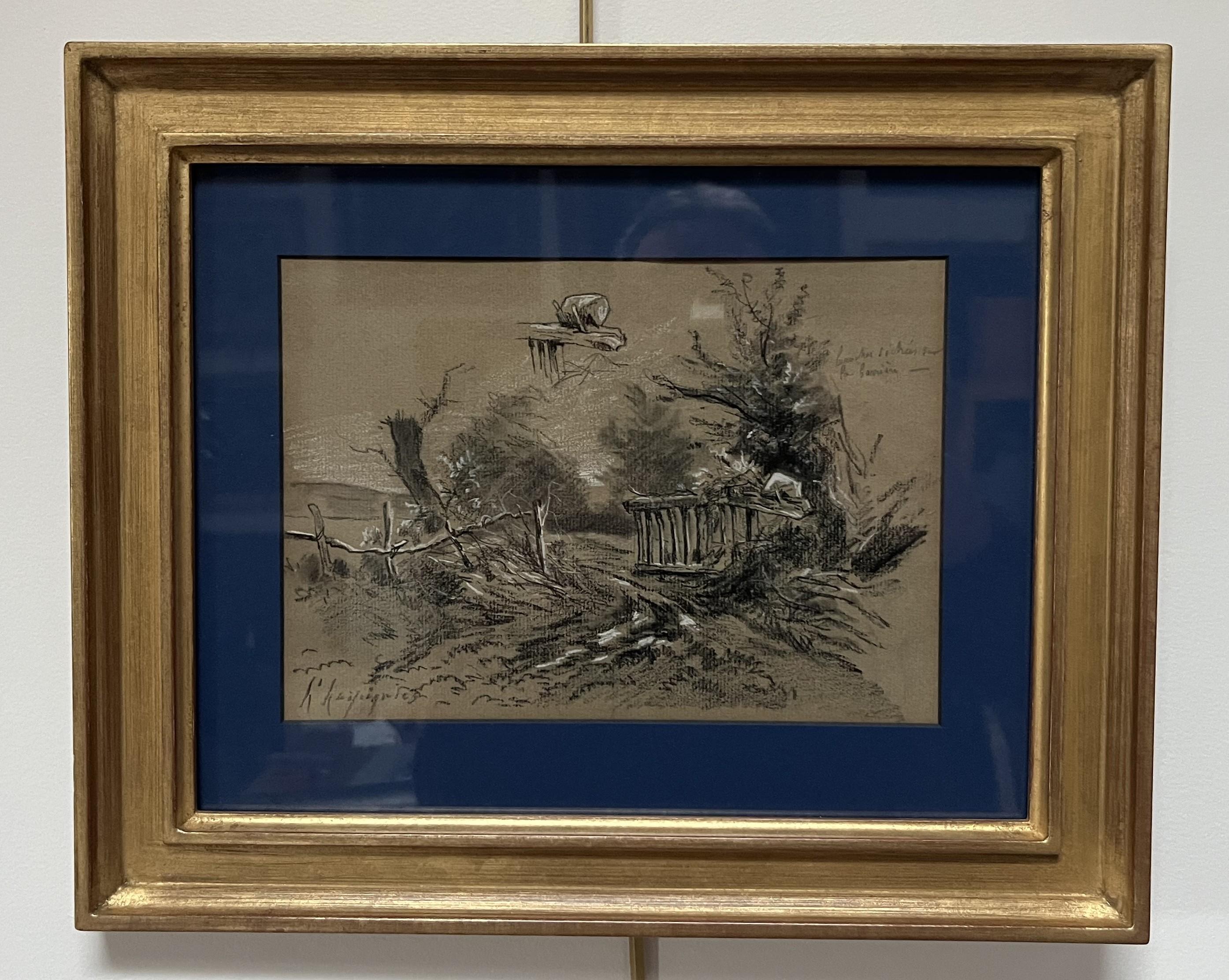 Henri Harpignies (1819-1916) A Barrier on the hedge, study, signed drawing - Art by Henri Joseph Harpignies