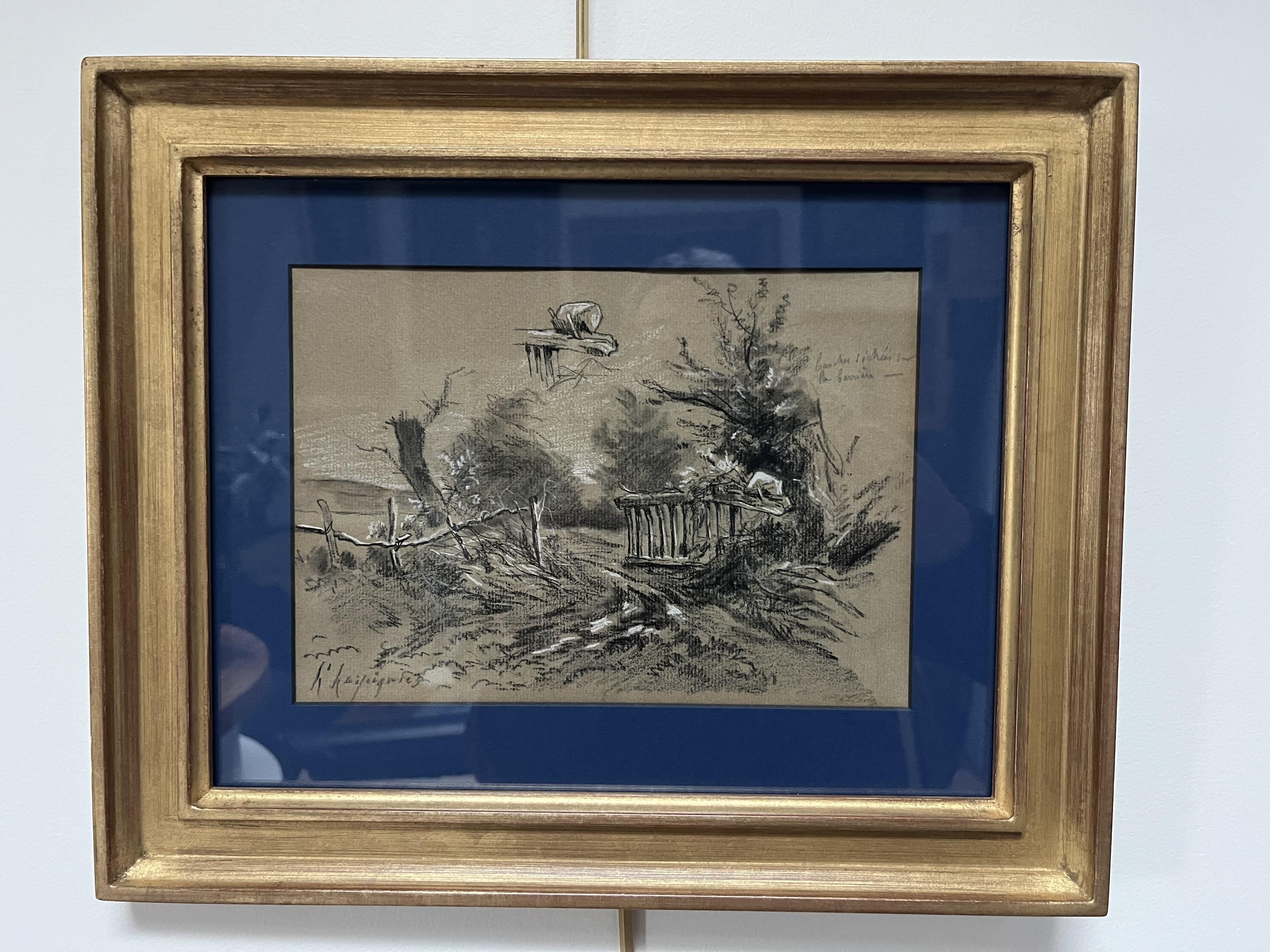 Henri Harpignies (1819-1916) A Barrier on the hedge, study, signed drawing For Sale 2
