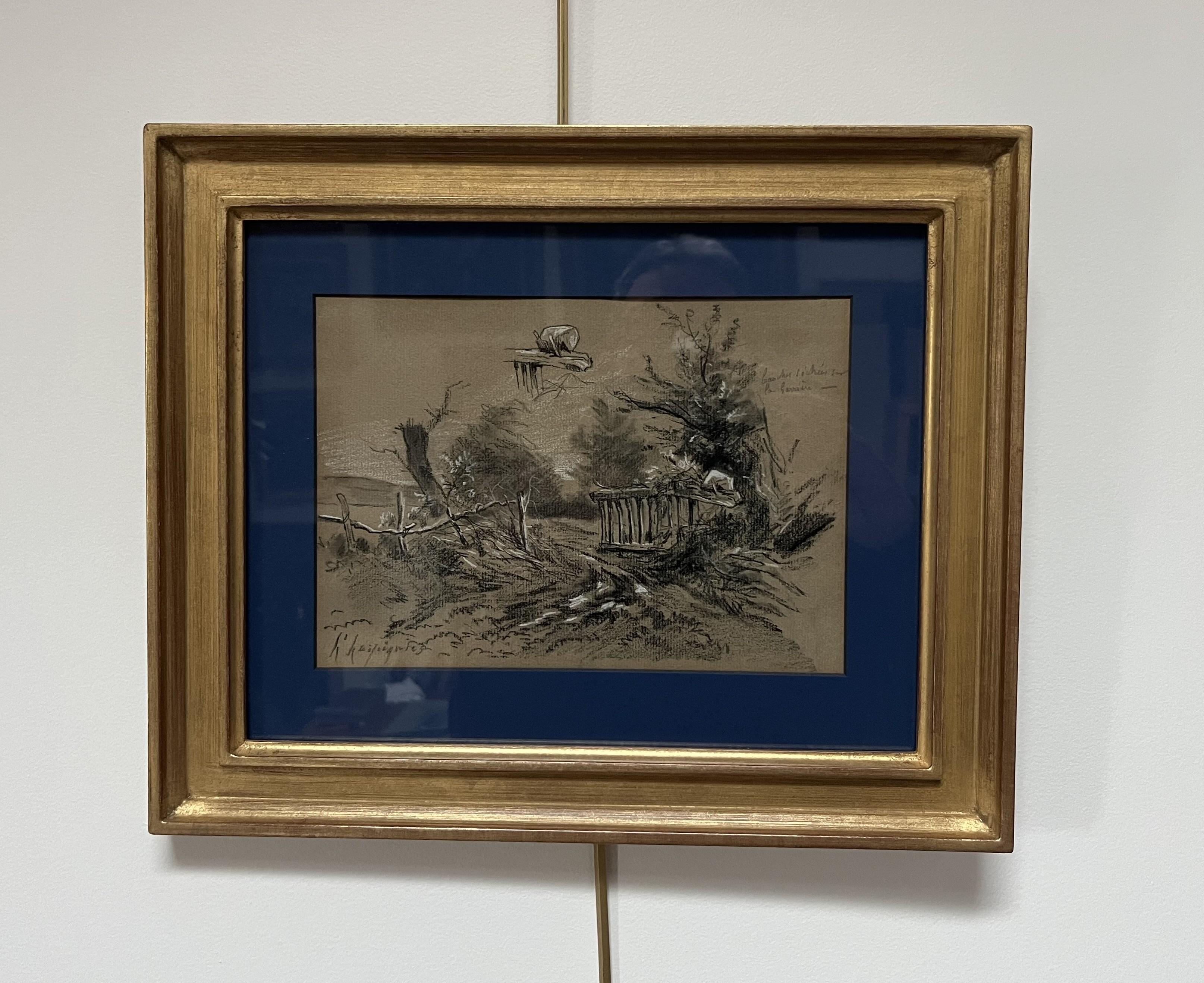 Henri Harpignies (1819-1916) A Barrier on the hedge, study, signed drawing For Sale 3